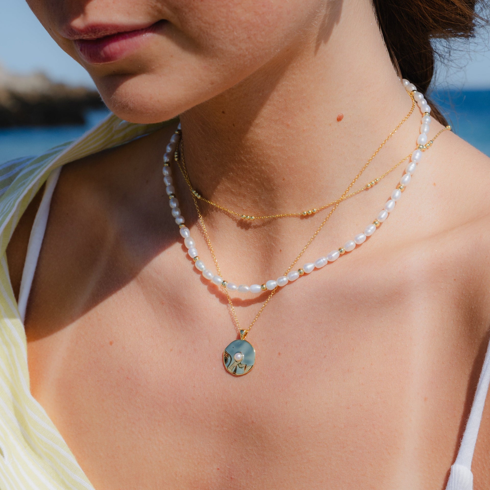 Mini Trio Gold Bead Station Chain Necklace