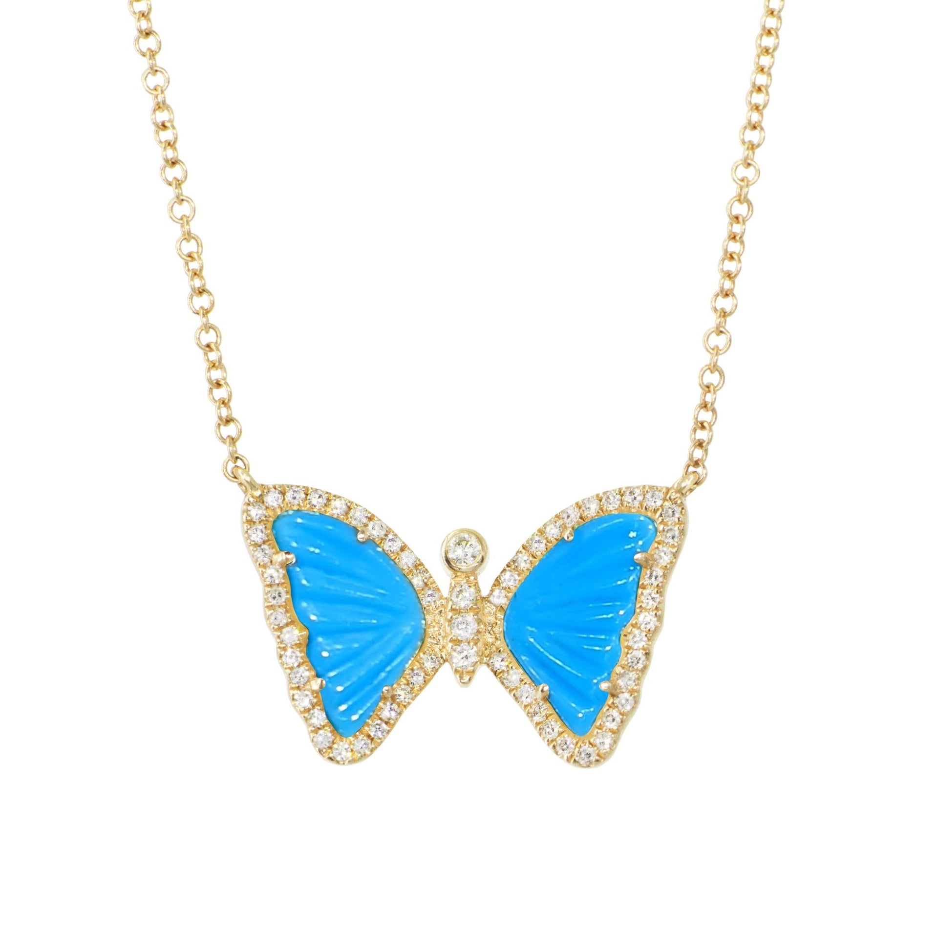 Mini Turquoise Butterfly Necklace With Diamonds