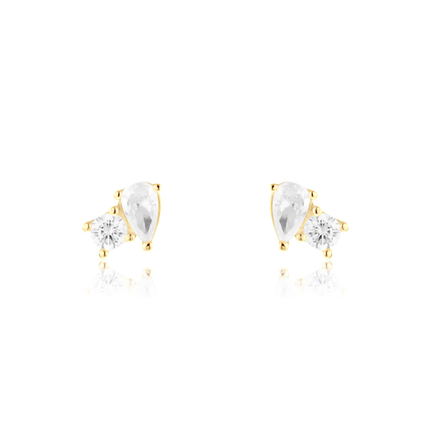 Mini Two Stone Studs - Gold Emerald & Round