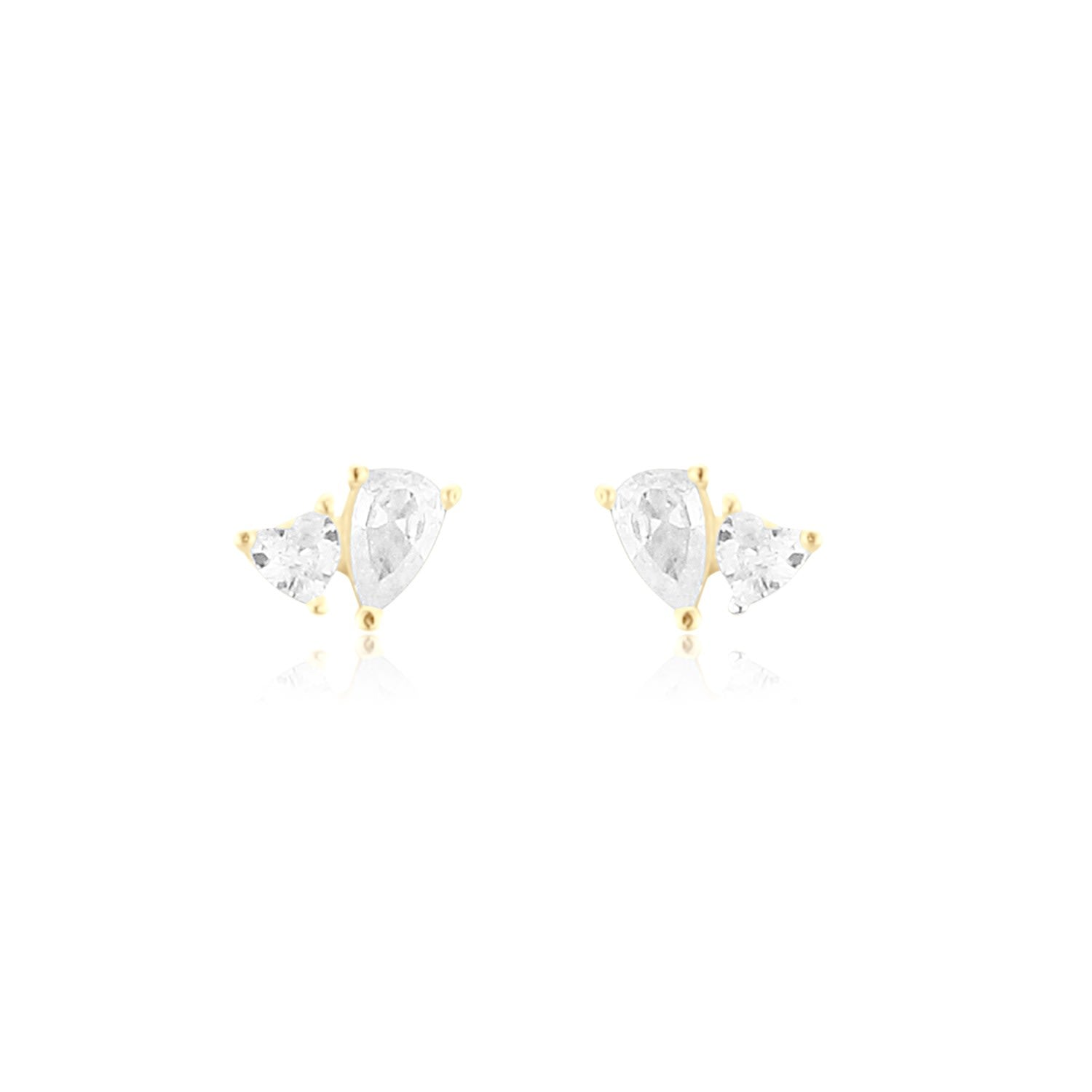 Mini Two Stone Studs - Gold Pear & Heart