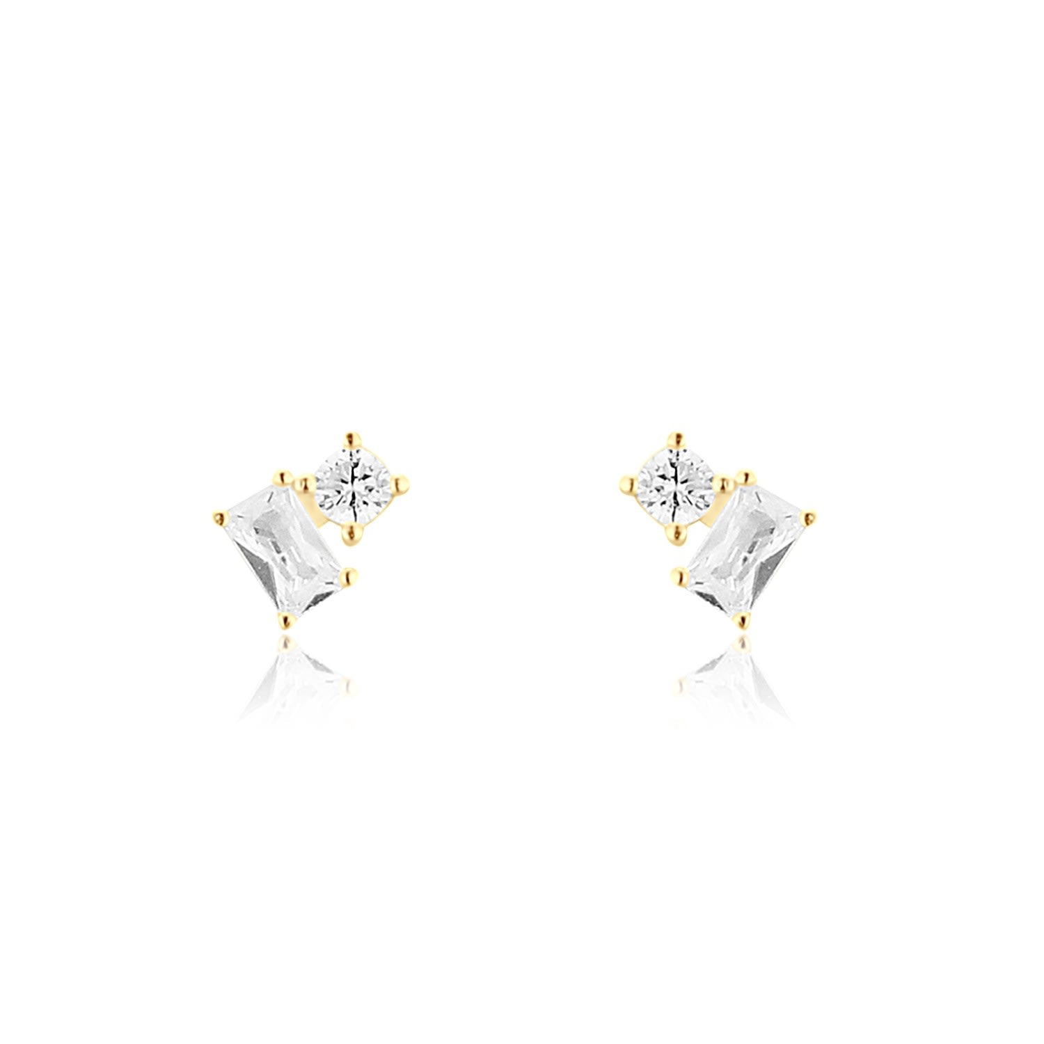 Mini Two Stone Studs - Gold Pear & Round