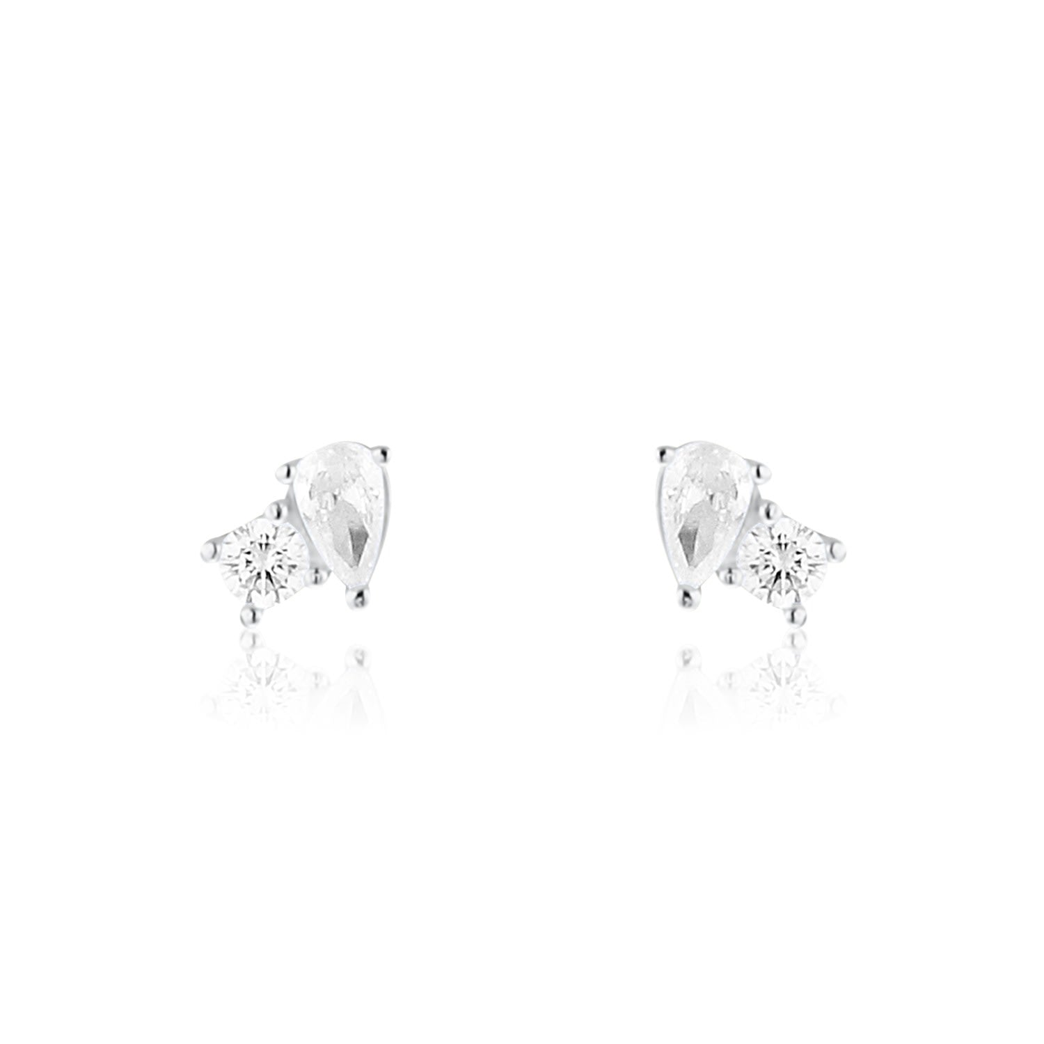 Mini Two Stone Studs - Silver Emerald & Round