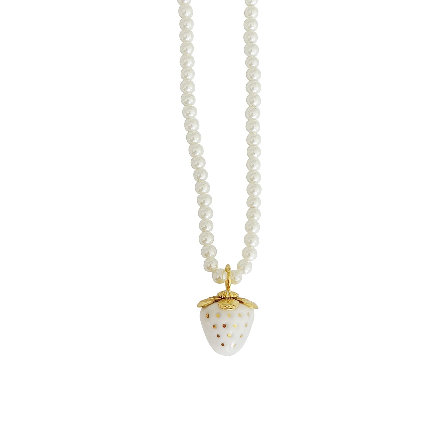 Mini White Porcelain Strawberry Swarovski Pearl Necklace