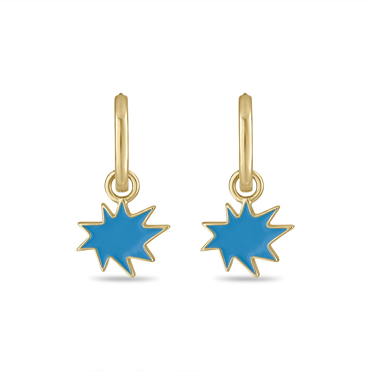 Gold Mini KAPOW! Enamel Charms on Huggies in Blue