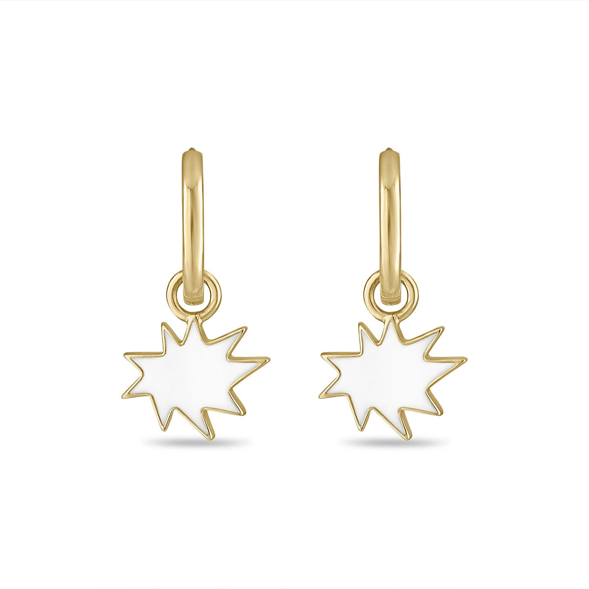 Gold Mini KAPOW! Enamel Charm Huggies in White