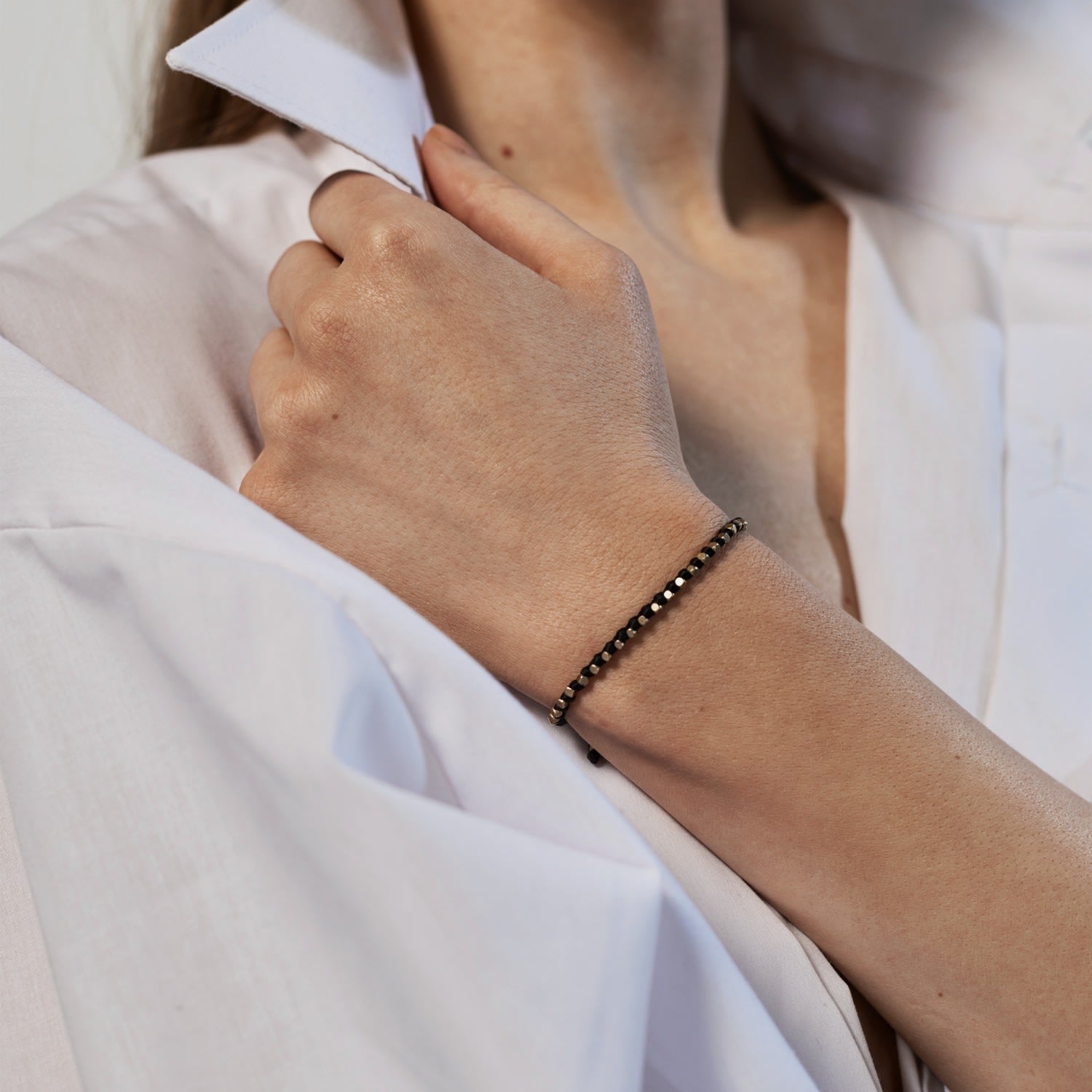 Minimal Brass And Green Rope Bracelet For Women - Green