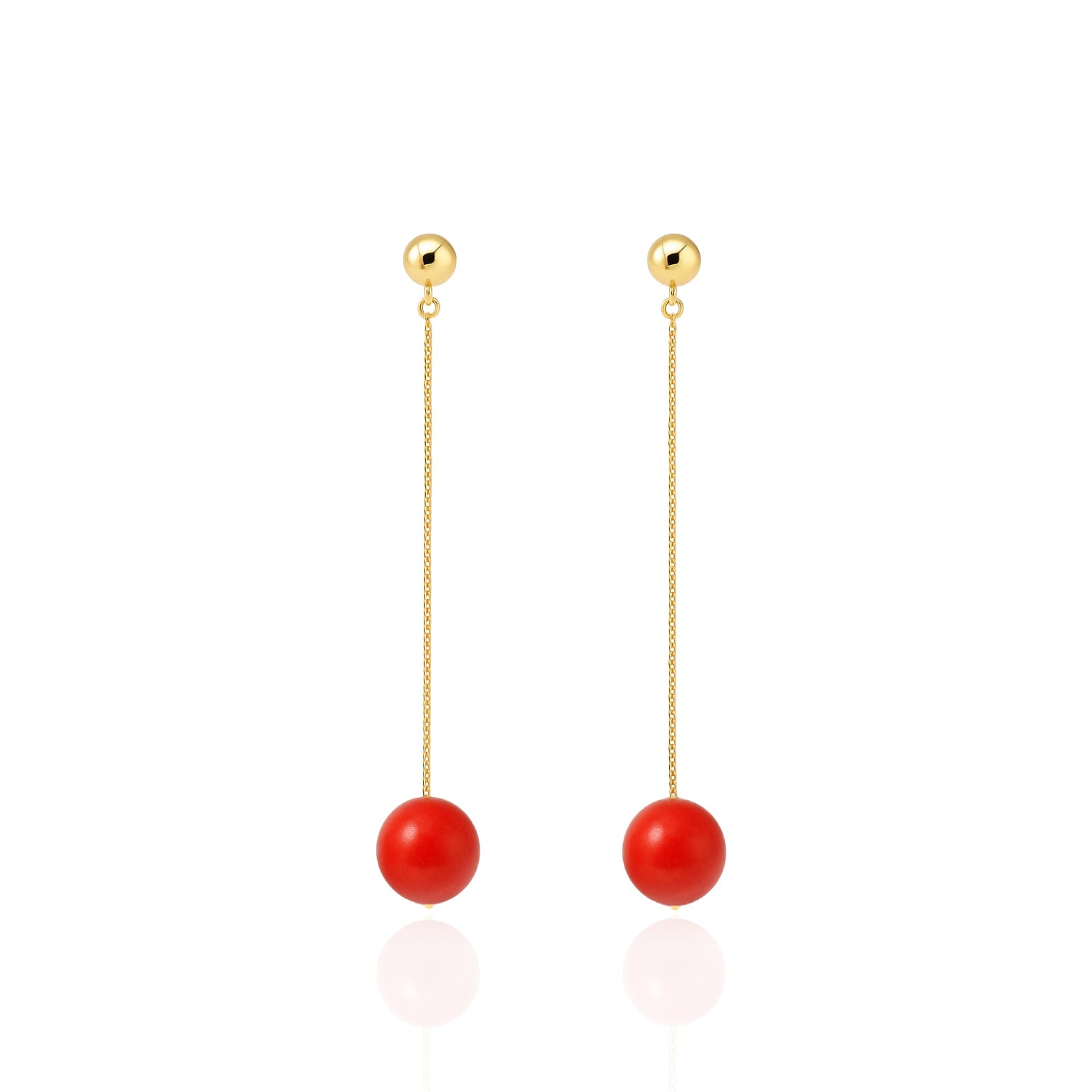 Minimal Gold-Plated Dangling Earrings In Sterling Silver With Natural Coral Bead