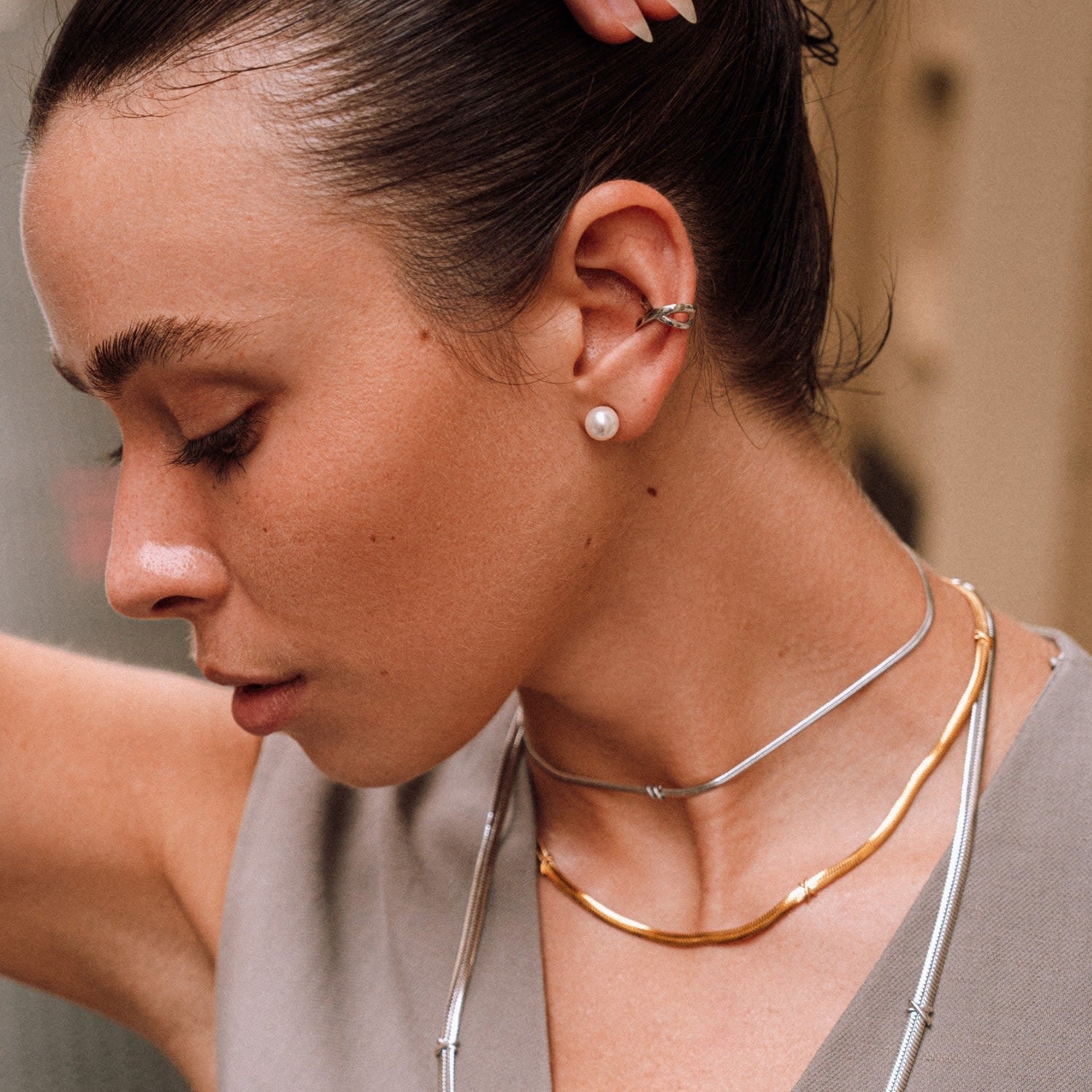 Minimalism Boa Snake Chain Necklace S - Gold