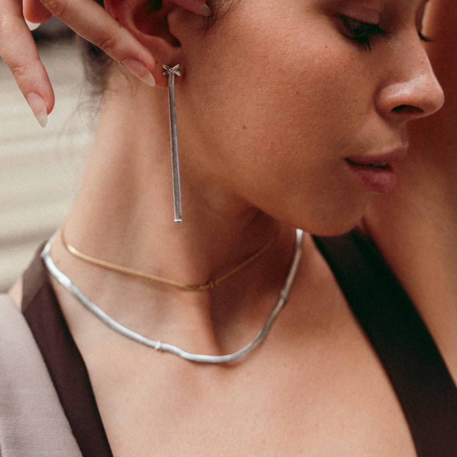 Minimalism Boa Snake Chain Necklace S - Silver