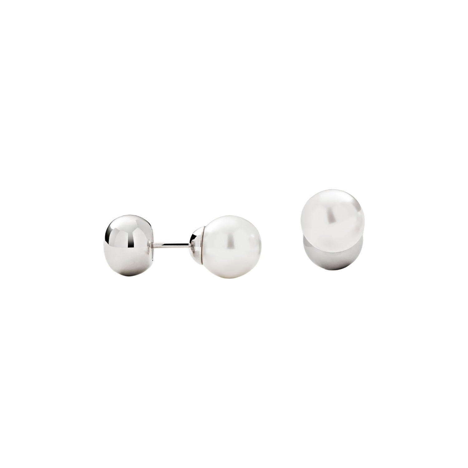 Minimalism Galet Steel Ball Pearl Stud Earrings - Silver