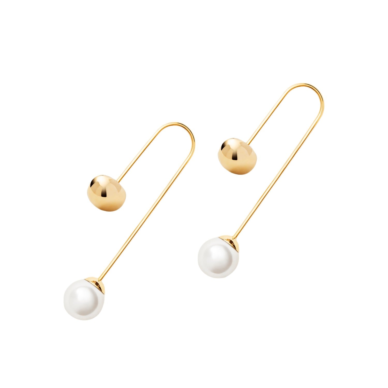 Minimalism Galet U Curve Pearl Drop Dangle Earrings - Gold