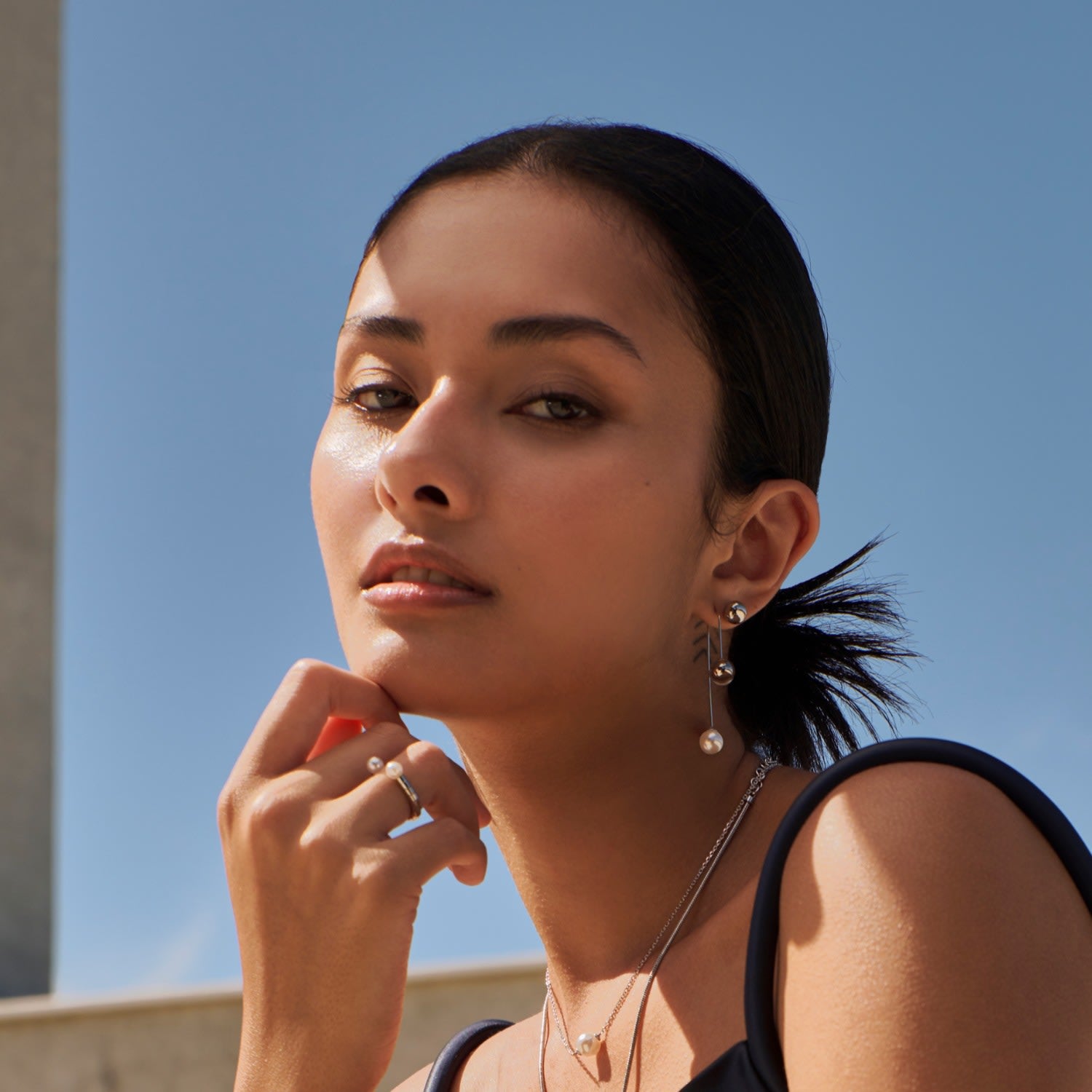 Minimalism Galet U Curve Pearl Drop Dangle Earrings - Gold