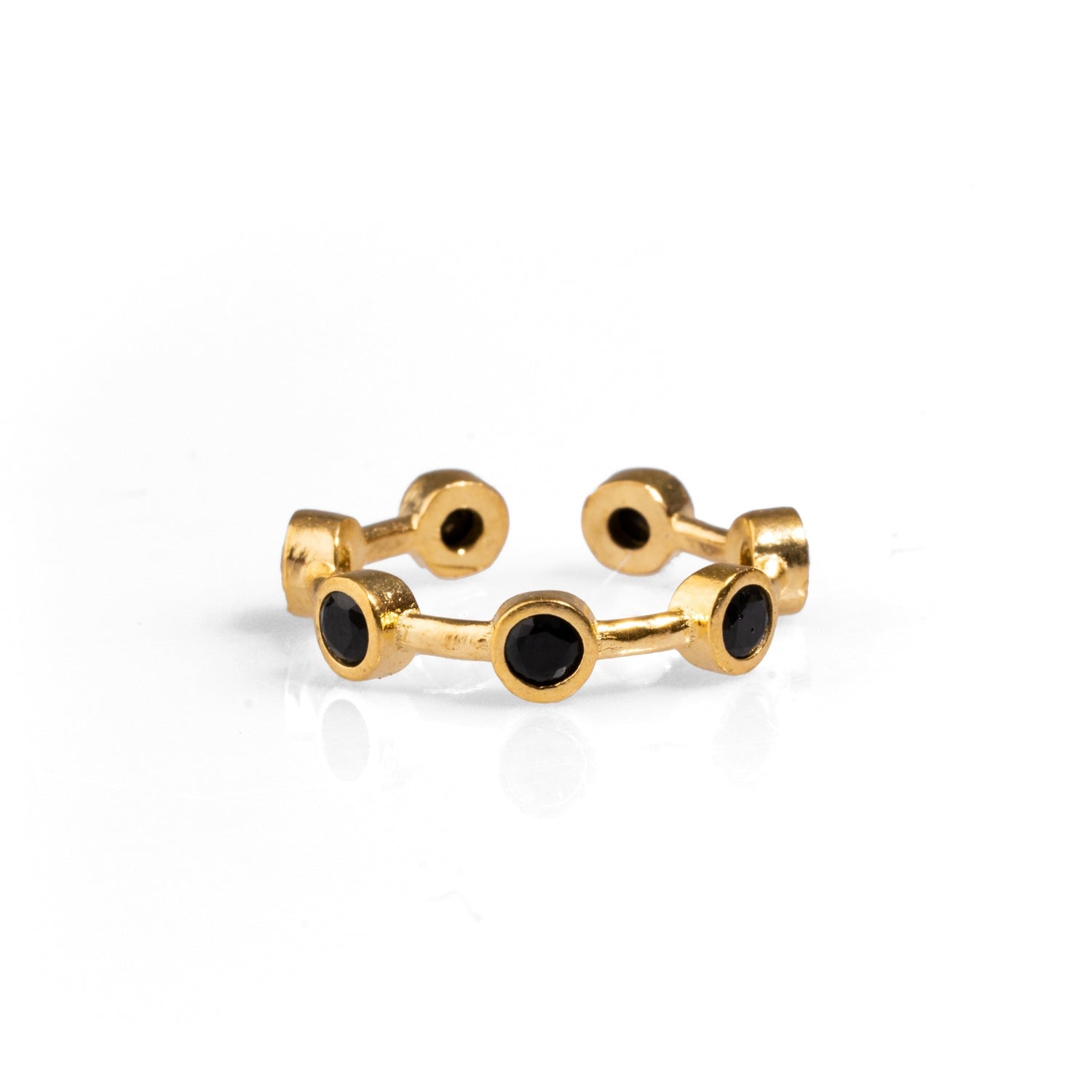 Minimalist Black Onyx Stone & Gold Stackable Ring - Black