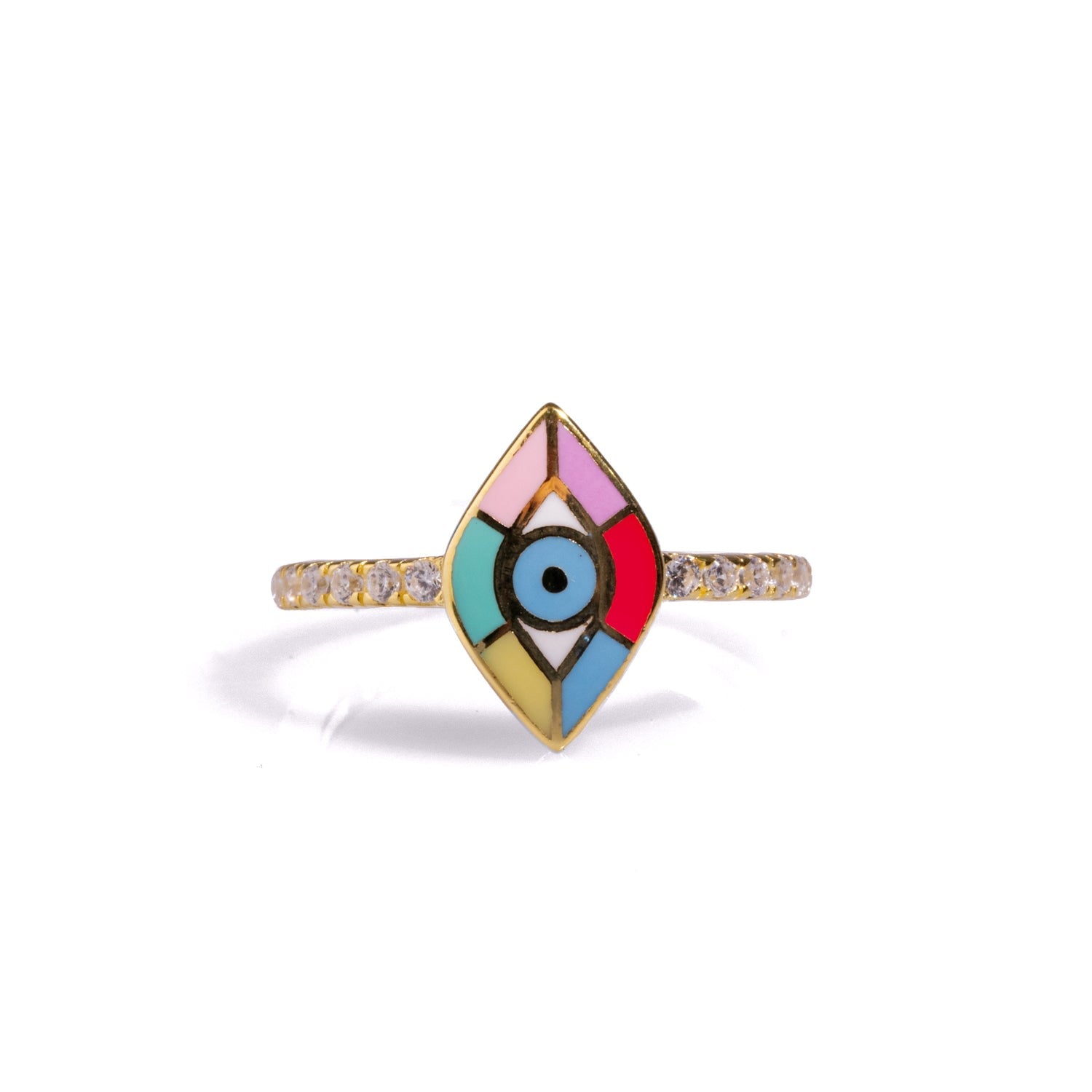 Minimalist Colorful Enamel Evil Eye Diamond Band Cocktail Ring - Colorful