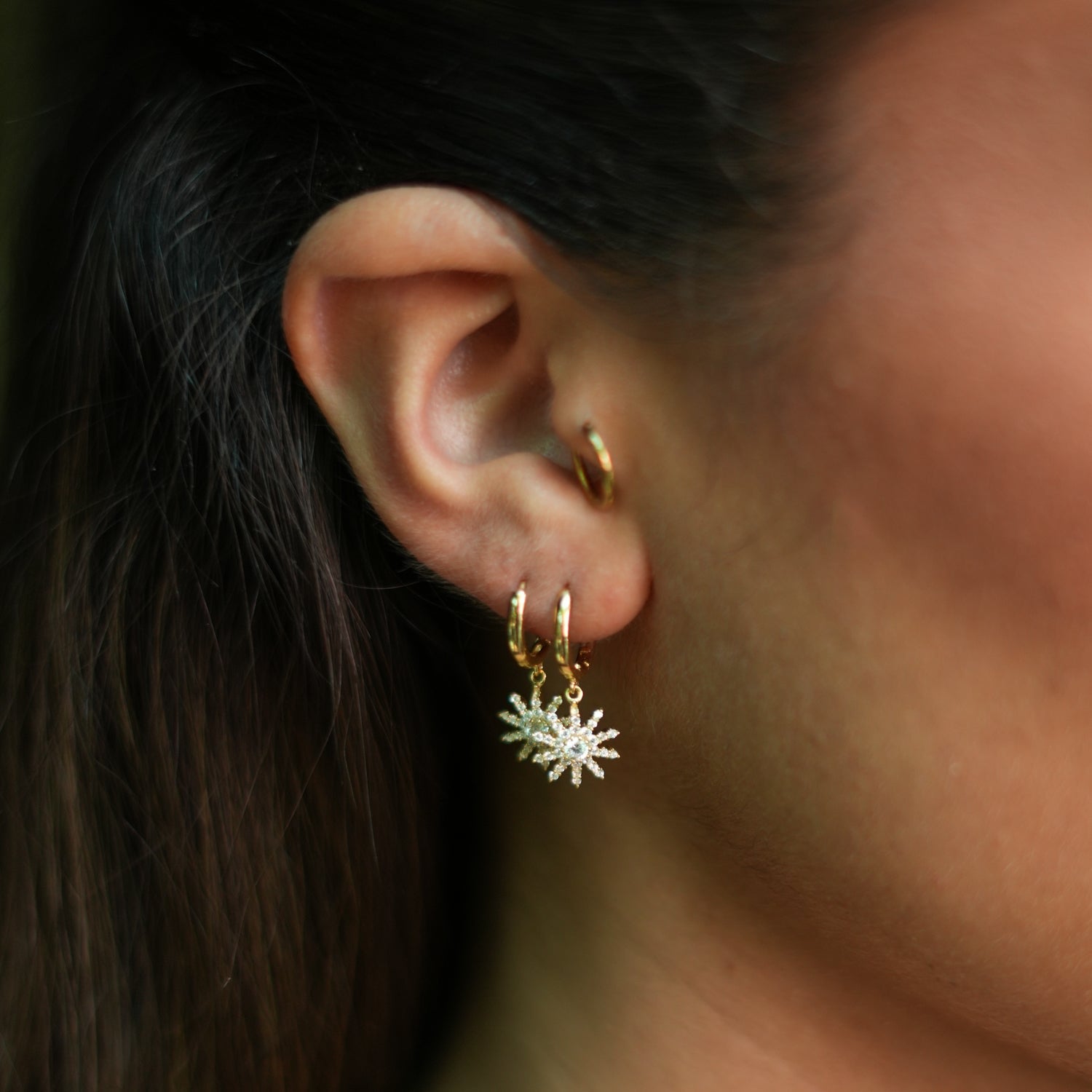 Minimalist Gold Hook Spiritual Sun Dangle Earrings - Gold