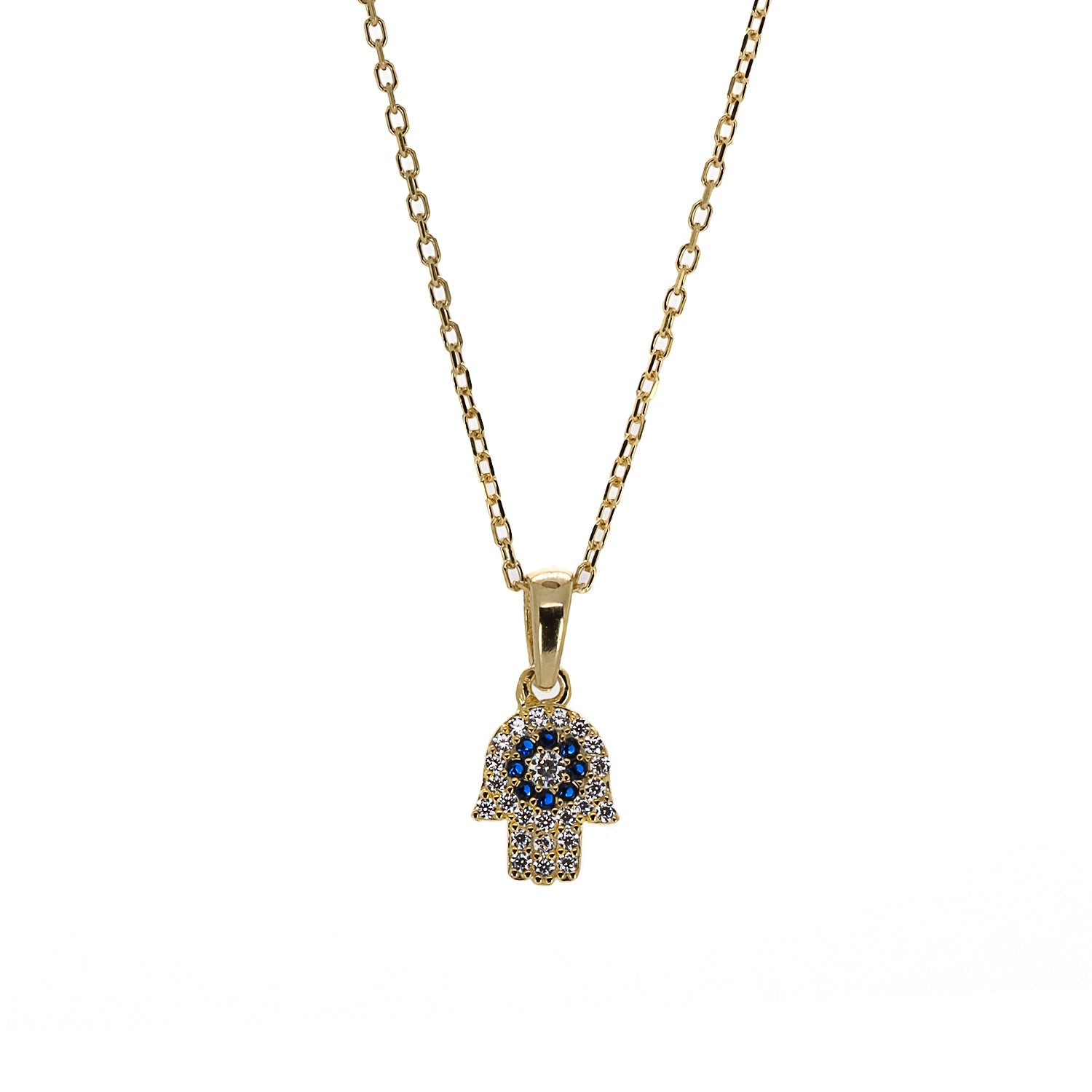 Minimalist Diamond Hamsa Hand Gold Lucky Necklace - Gold