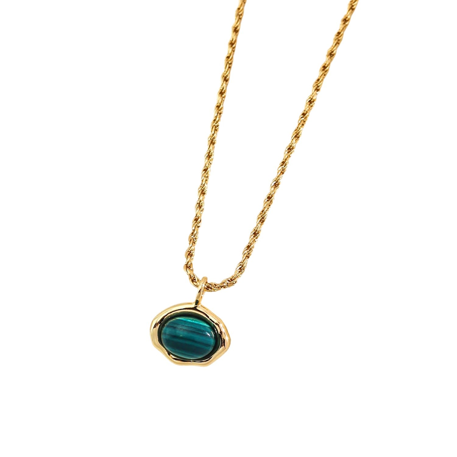 Minimalist Malachite Stone Pendant Silver Necklace