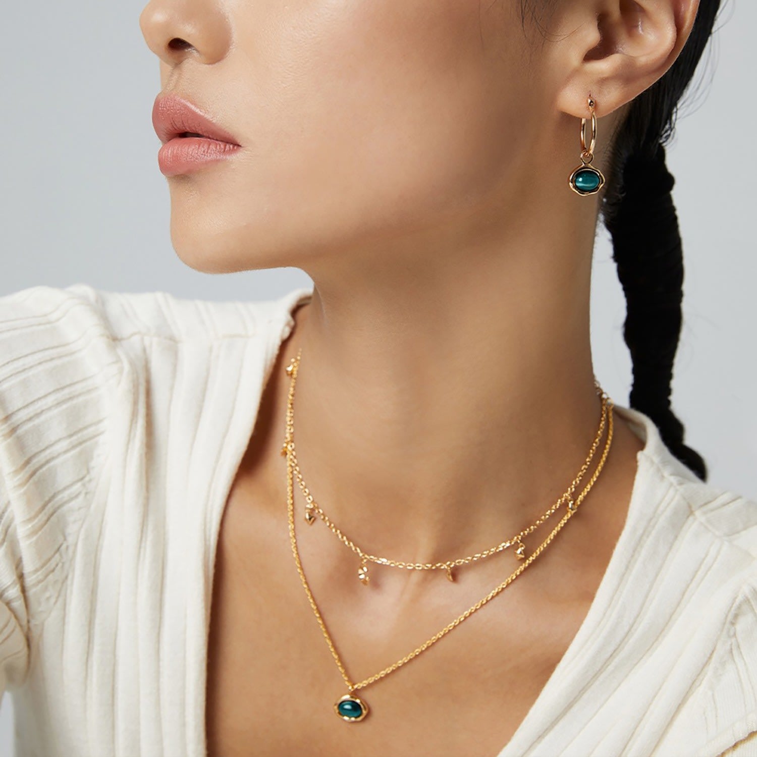 Minimalist Malachite Stone Pendant Silver Necklace
