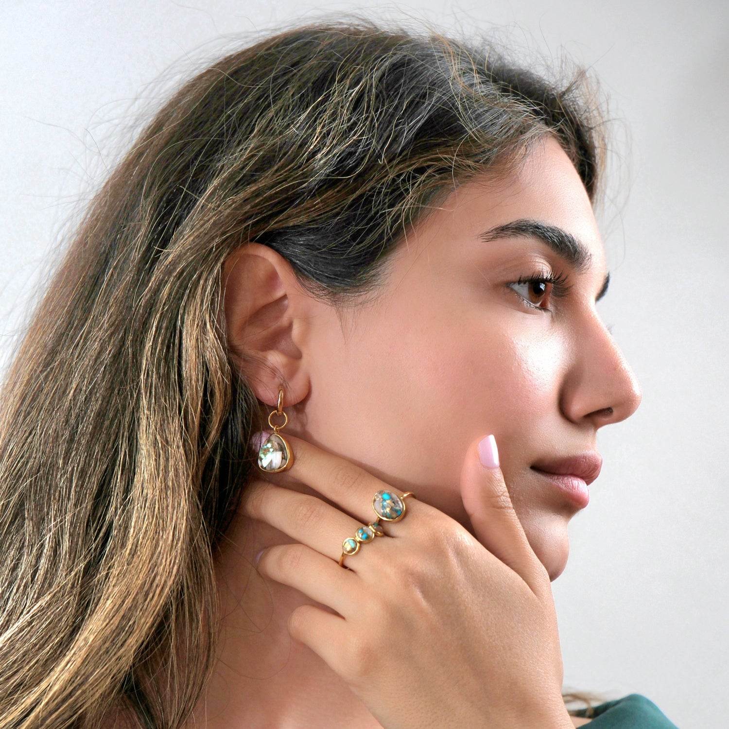 Minimalist Opal Turquoise Gemstone Gold Vermeil Ring