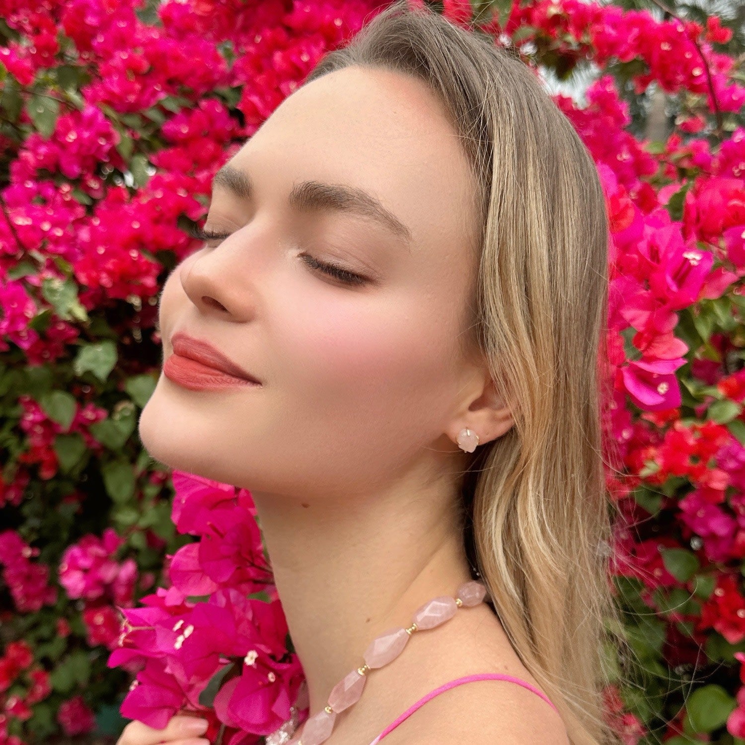 Minimalist Rose Quartz Stud Earrings