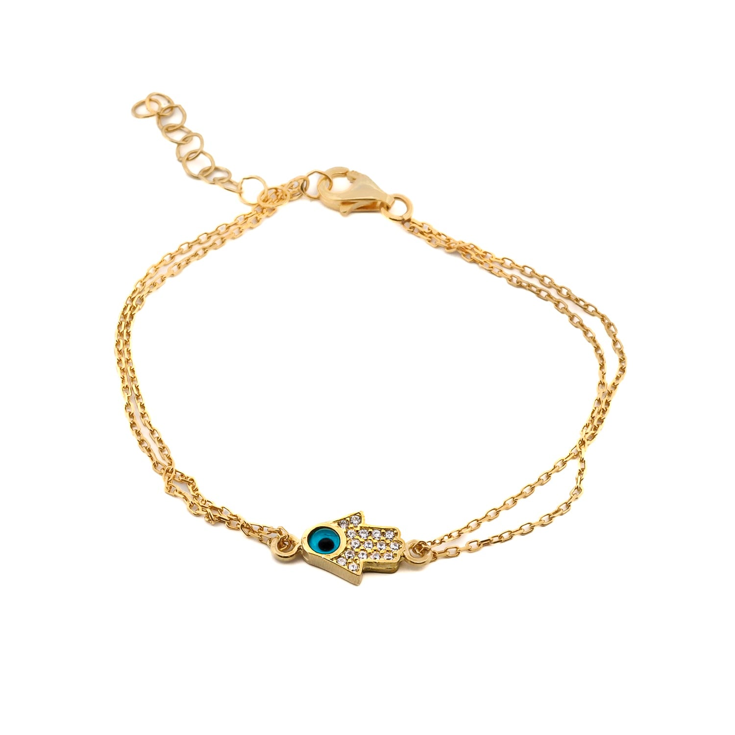 Minimalist Sparkly Hamsa Hand & Evil Eye Gold Bracelet - Gold