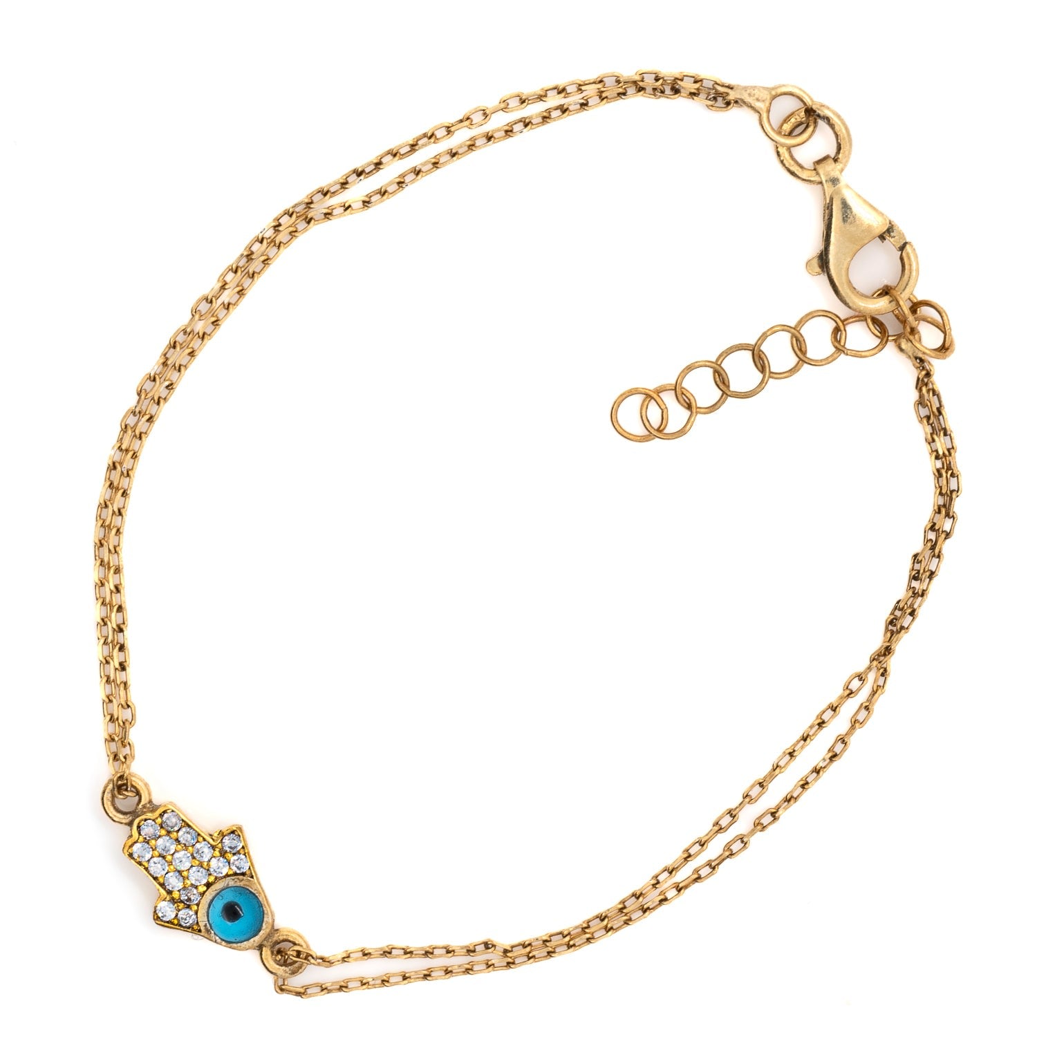 Minimalist Sparkly Hamsa Hand & Evil Eye Gold Bracelet - Gold