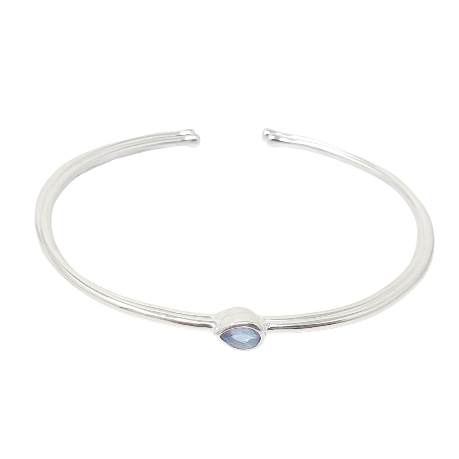 Minimalist Sterling Silver Blue Topaz December Birthstone Bangle Bracelet
