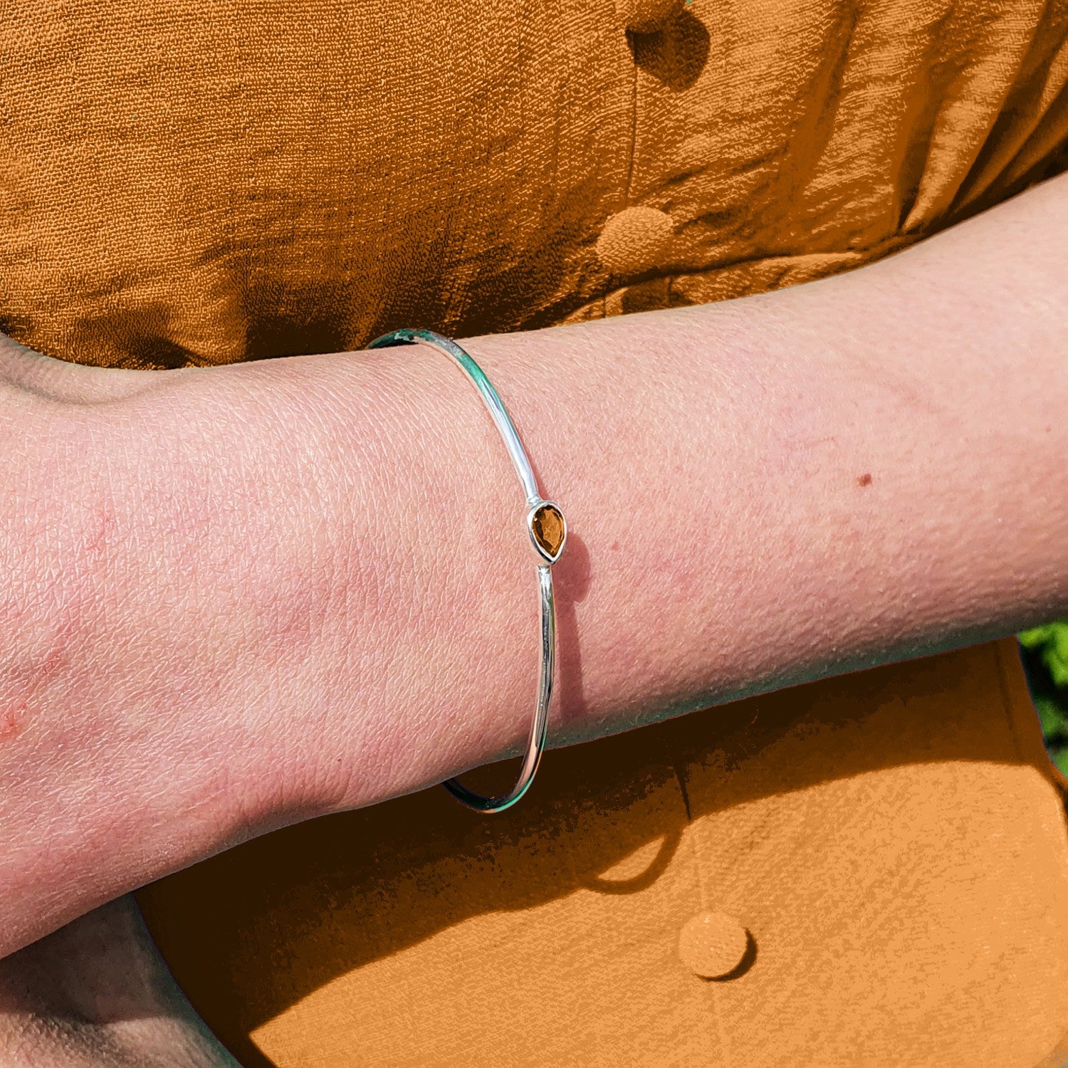 Minimalist Sterling Silver Citrine November Birthstone Bangle Bracelet