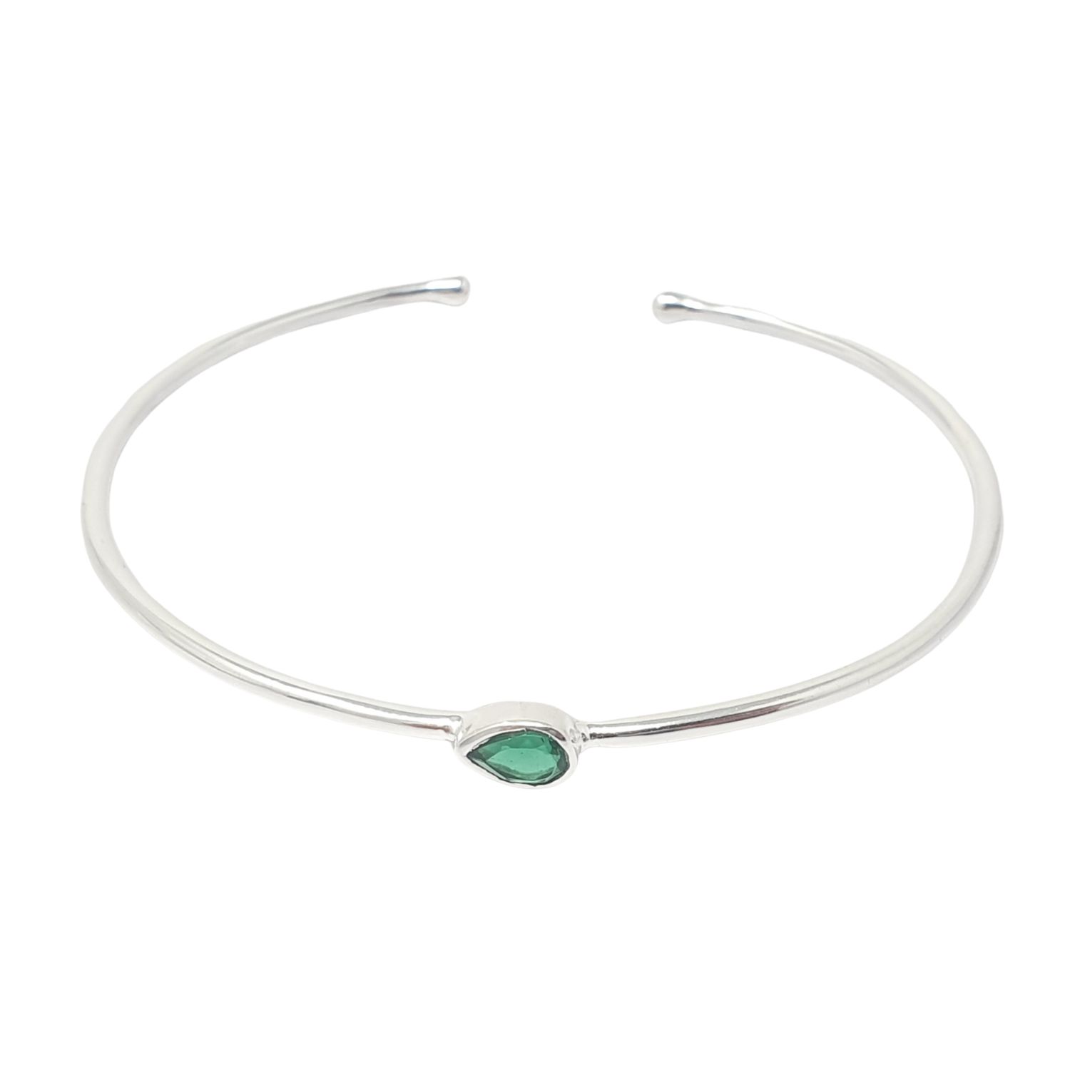 Minimalist Sterling Silver Emerald May Birthstone Bangle Bracelet