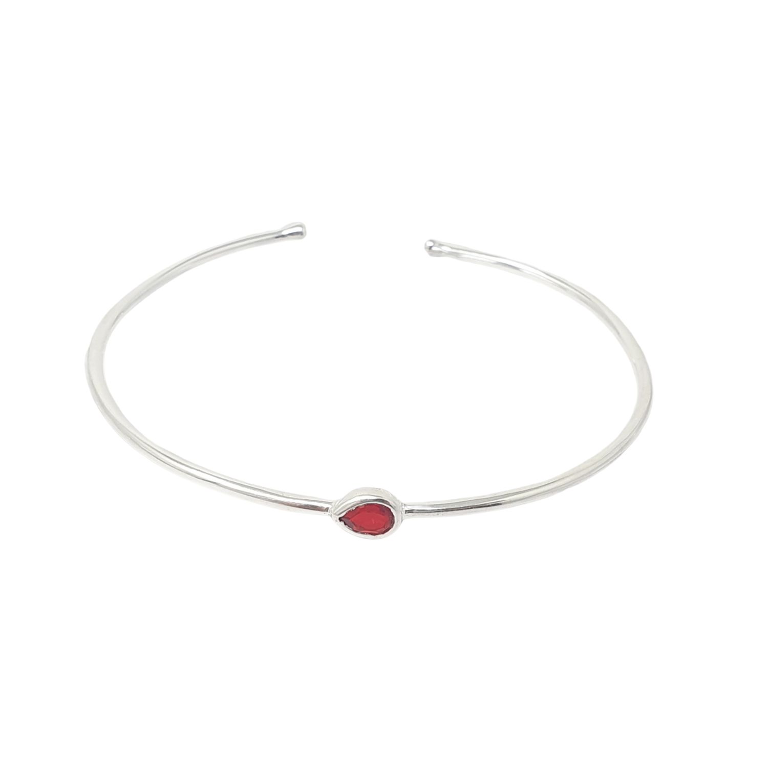 Minimalist Sterling Silver Garnet January Birthstone Bangle Bracelet