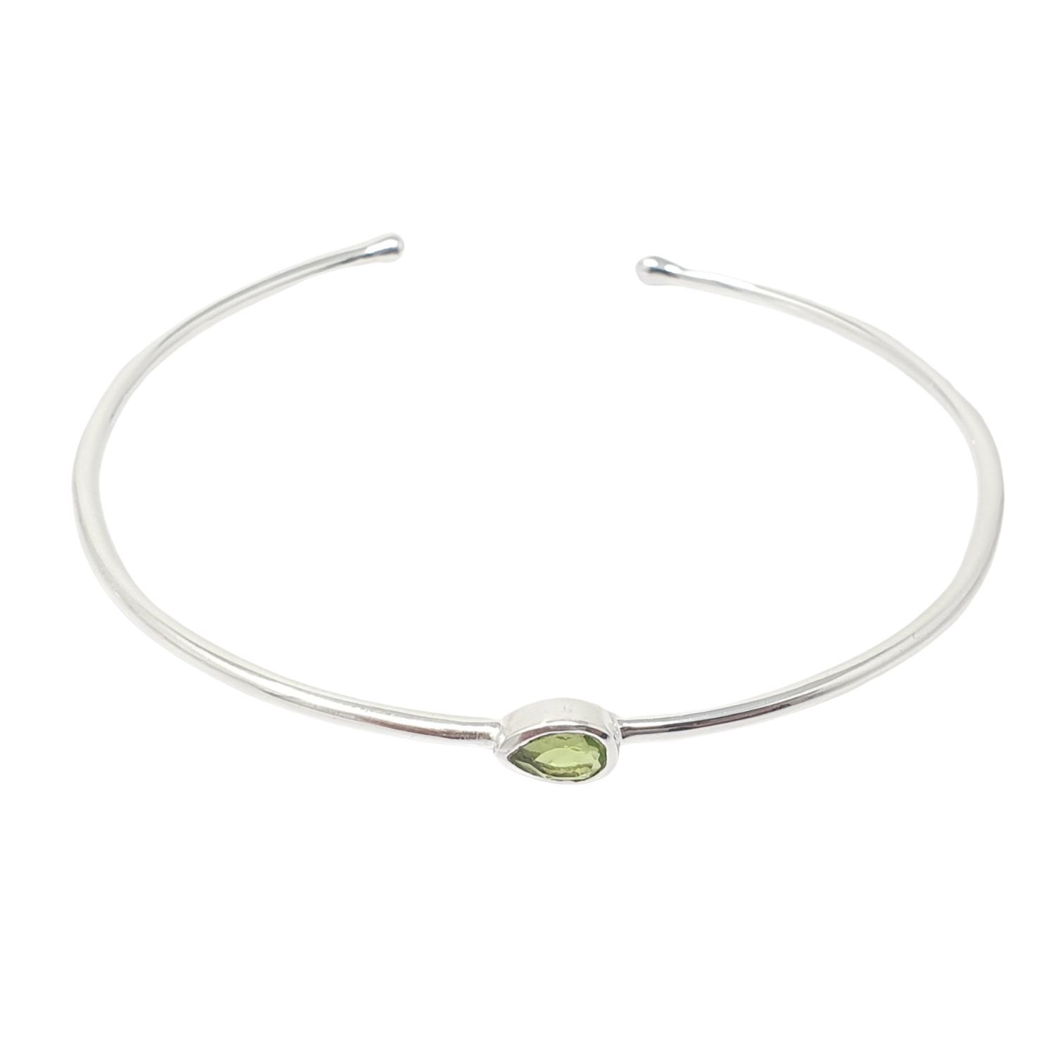 Minimalist Sterling Silver Peridot August Birthstone Bangle Bracelet