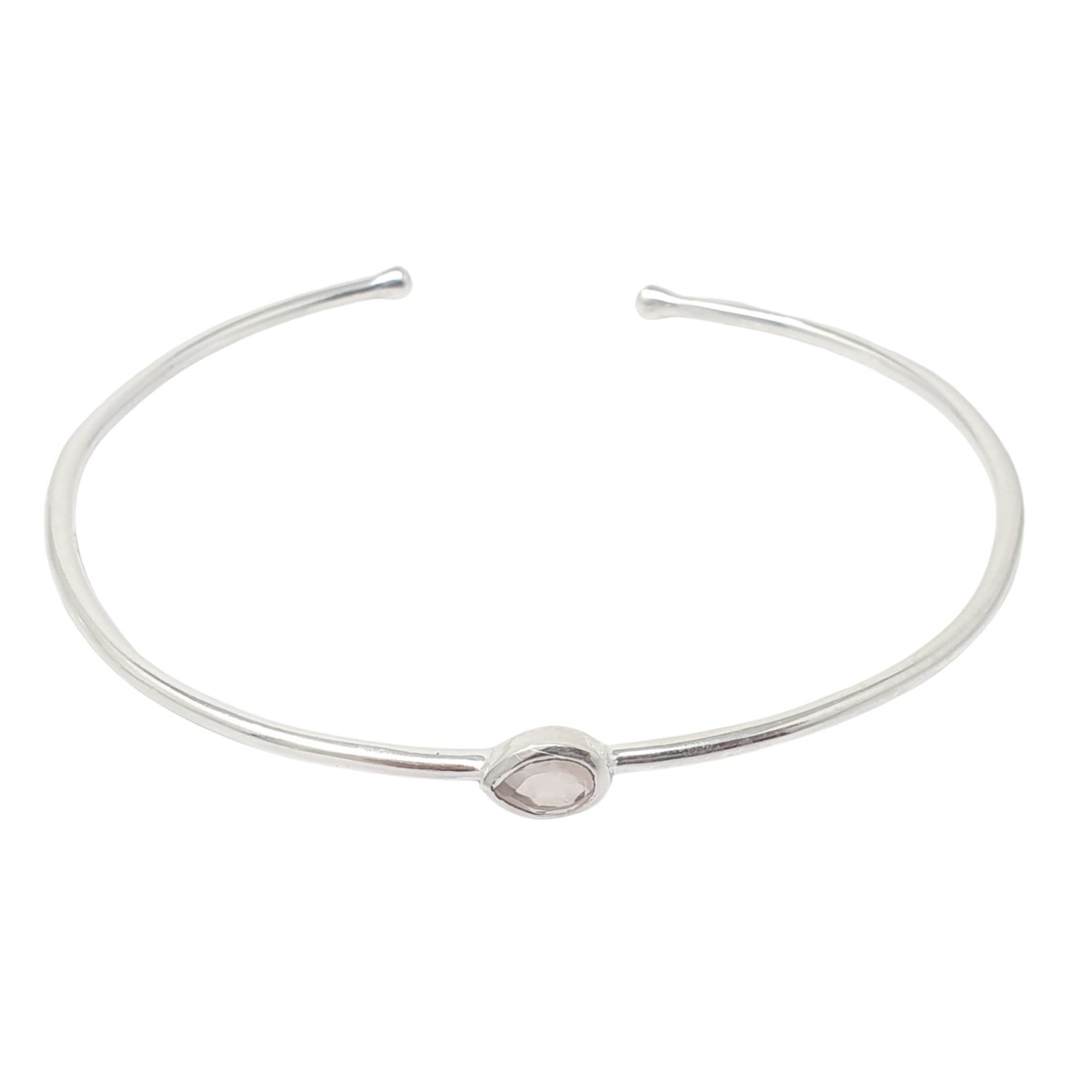 Minimalist Sterling Silver Rose Quartz October Birthstone Bangle Bracelet