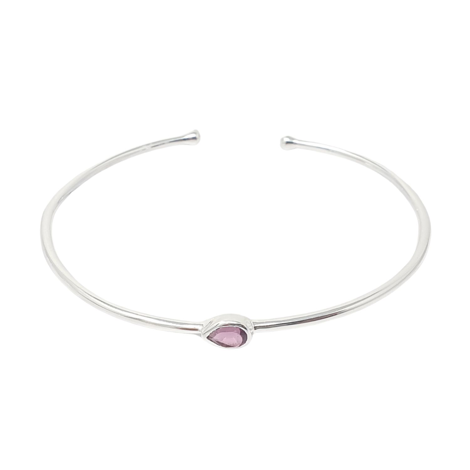 Minimalist Sterling Silver Ruby July Birthstone Bangle Bracelet