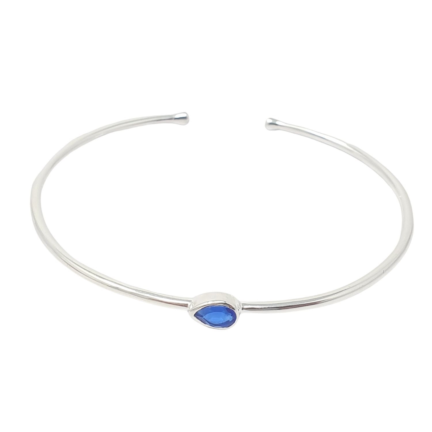 Minimalist Sterling Silver Sapphire September Birthstone Bangle Bracelet