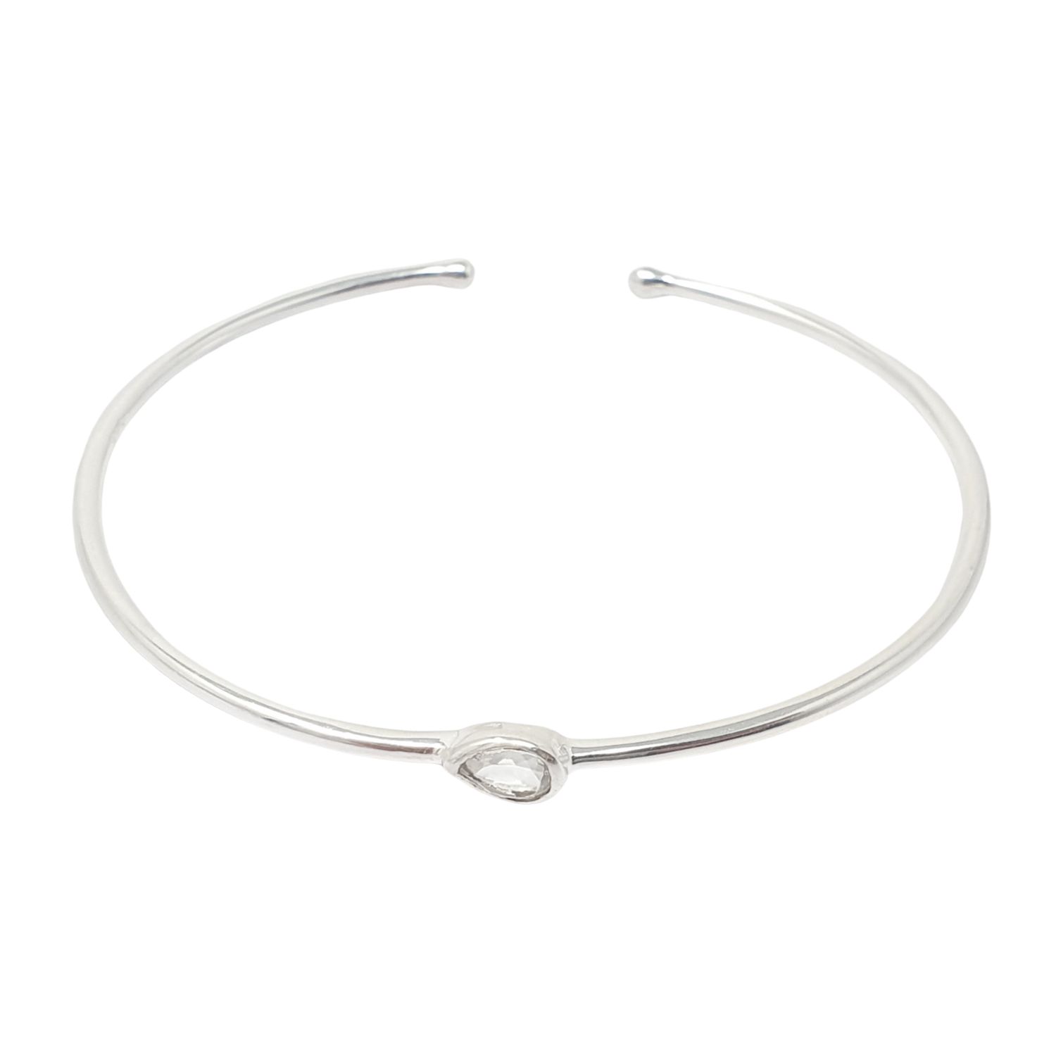 Minimalist Sterling Silver White Topaz April Birthstone Bangle Bracelet