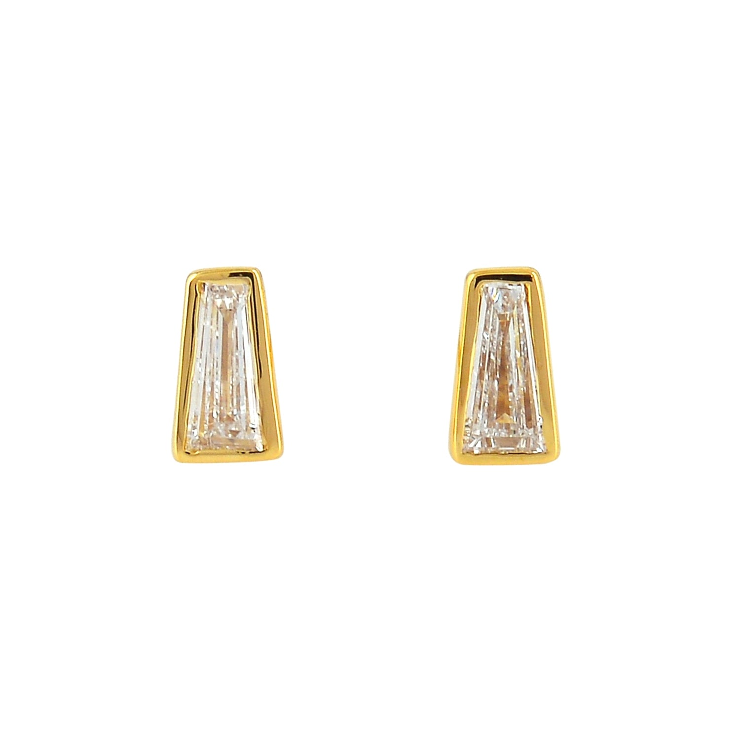 Minimalist Tapered Diamond Stud Earrings In Yellow Gold