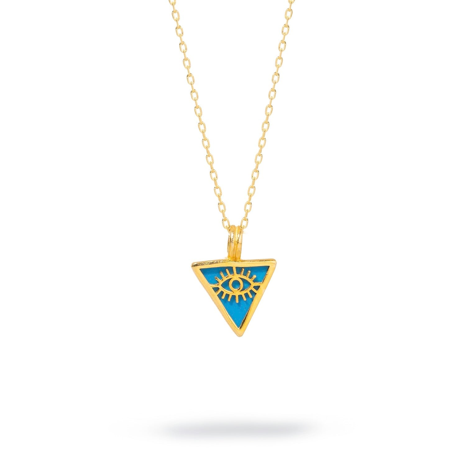 Turquoise & Gold Triangle Pendant Evil Eye Talisman Necklace - Turquoise