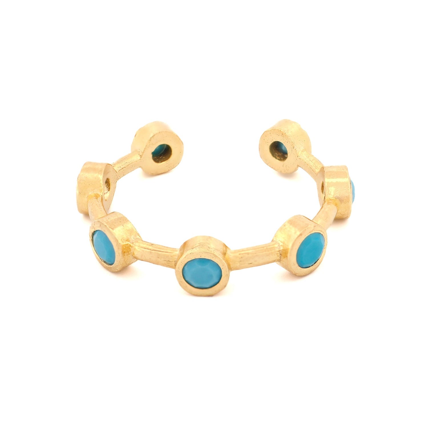 Minimalist Turquoise Stone & Gold Stackable Adjustable Ring - Gold