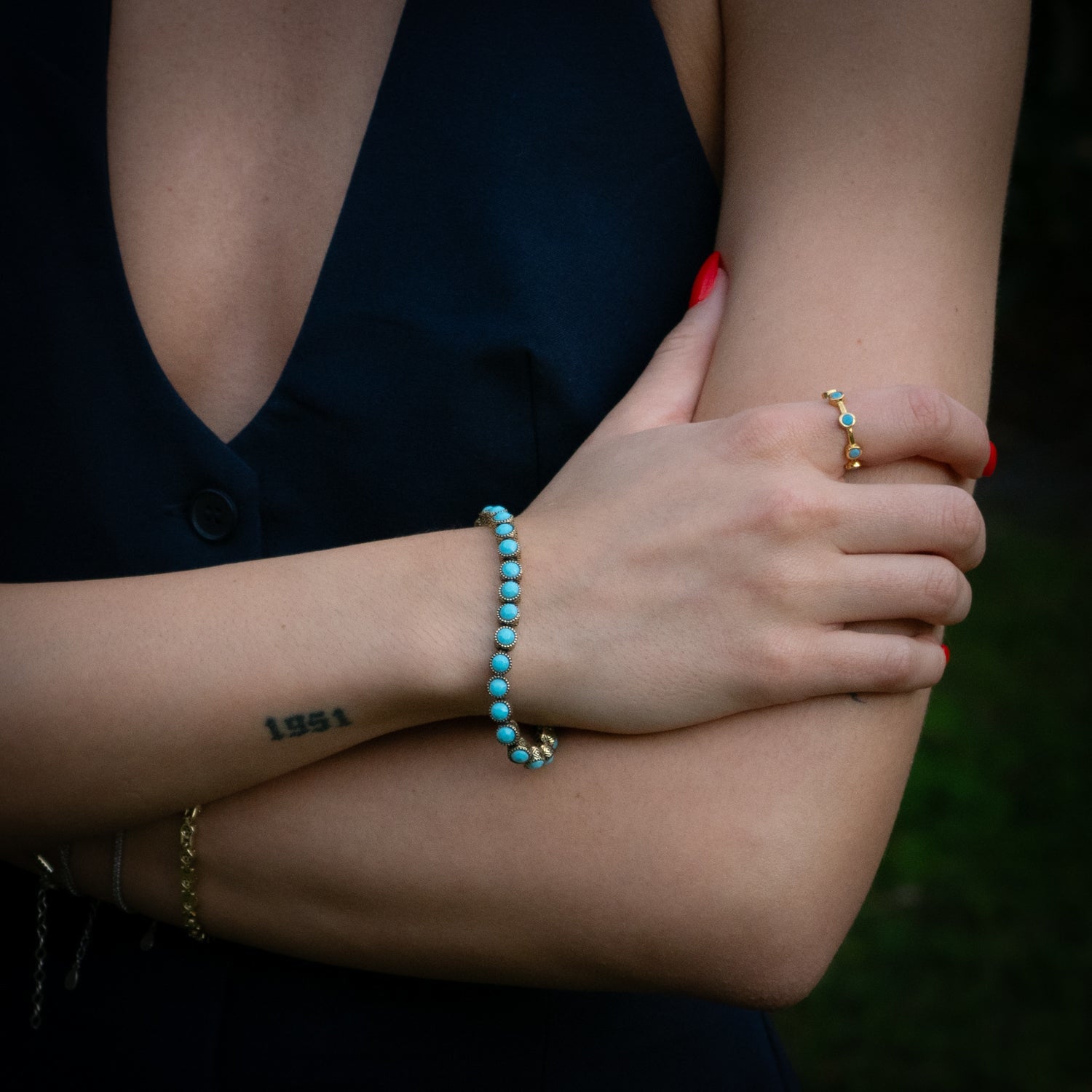 Minimalist Turquoise Stone & Gold Stackable Adjustable Ring - Gold