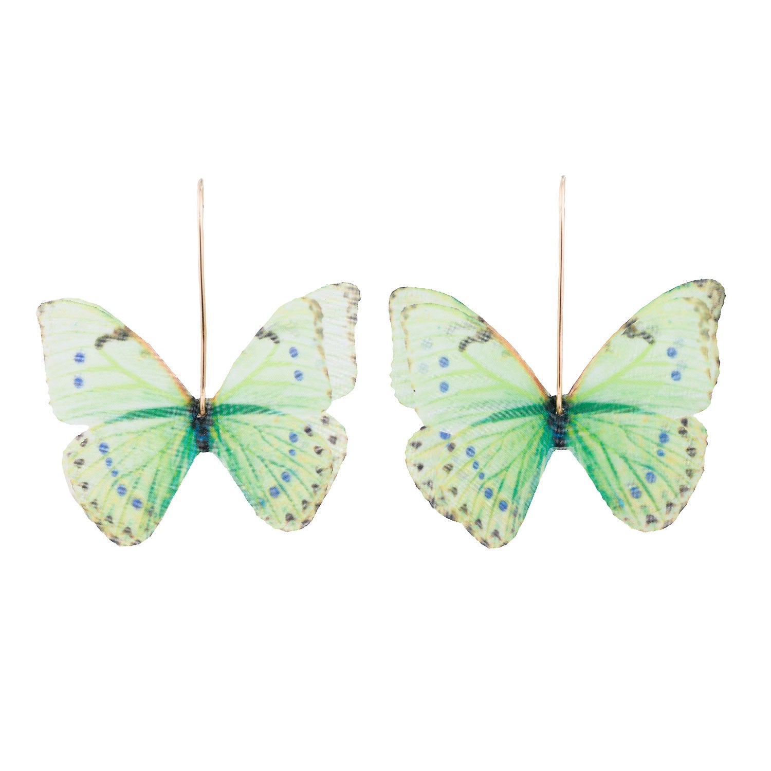 Mint Green Silk Butterfly Gold Earwires Dangle Earrings