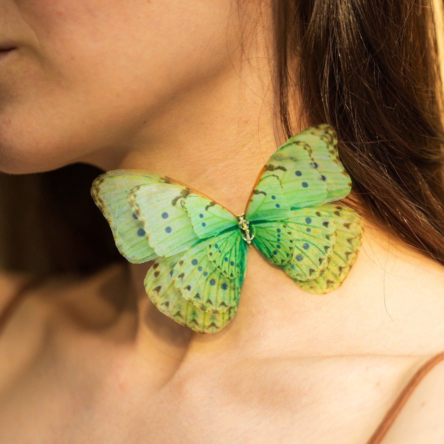 Mint Green Silk Butterfly Ribbon Tie Choker Necklace