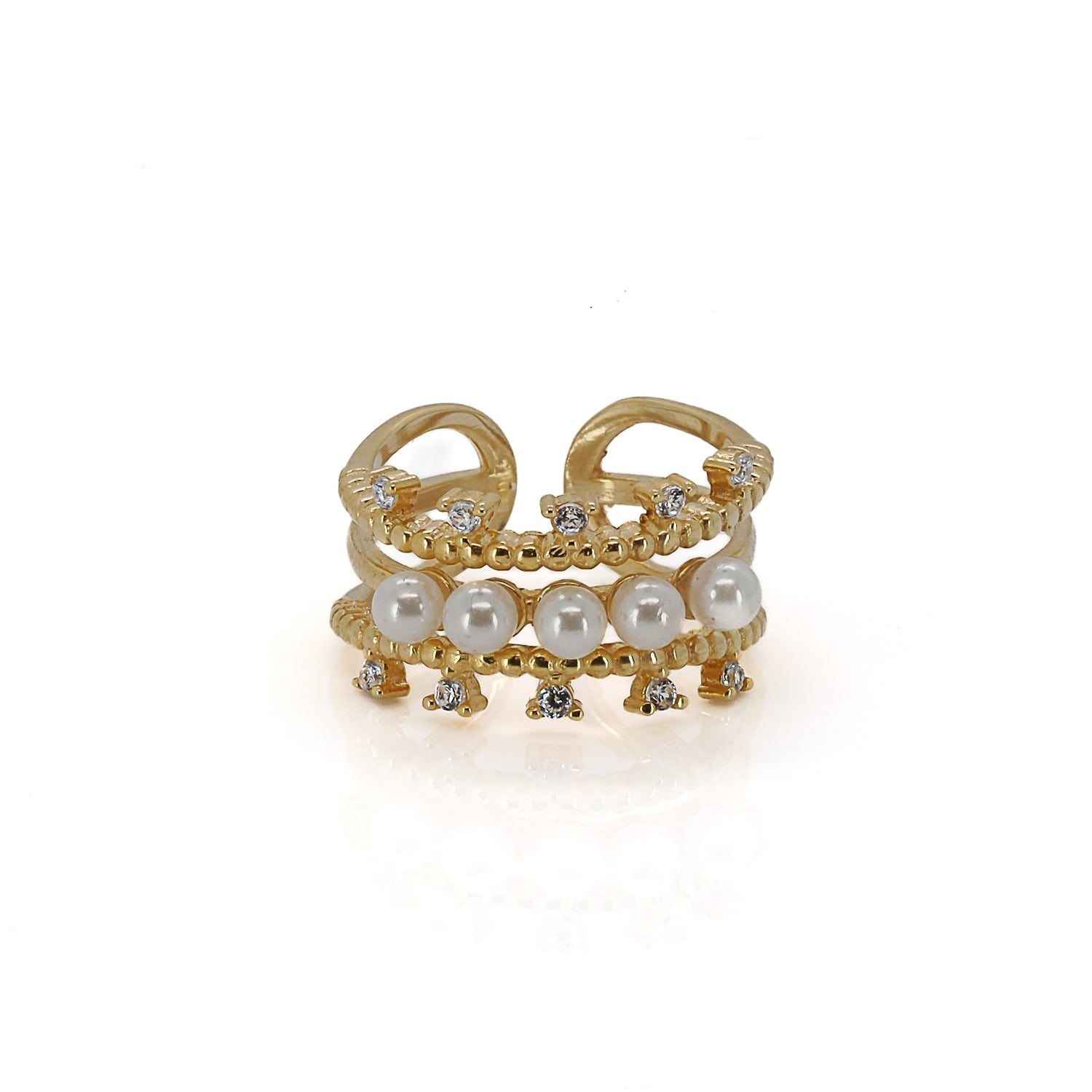 Cleopatra Pearl & Diamond Gold Adjustable Ring - Gold