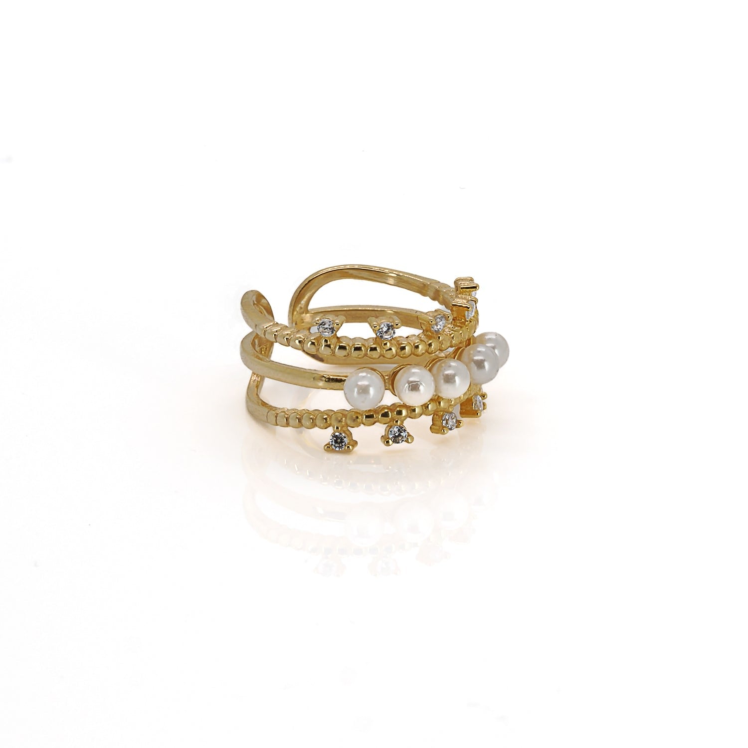 Cleopatra Pearl & Diamond Gold Adjustable Ring - Gold