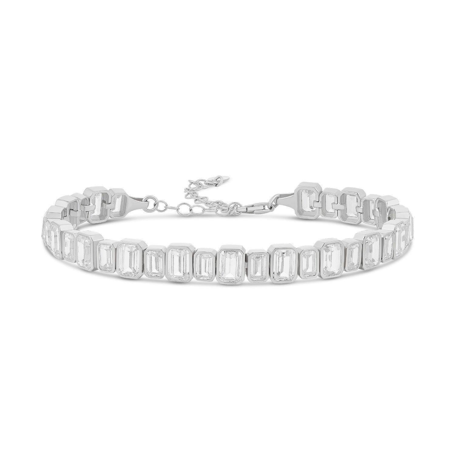 Mix Size Emerald Bezel-Set Tennis Bracelet - Silver