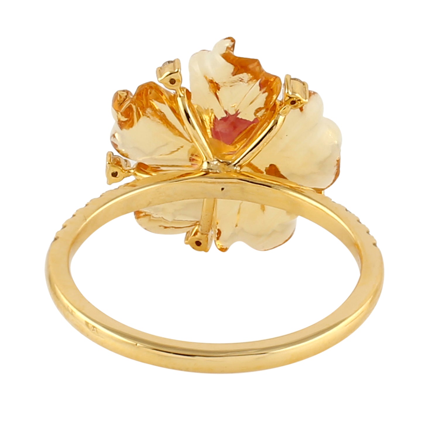 Mix Stone Ruby 18k Yellow Gold Rings Natural Diamond Flower Design