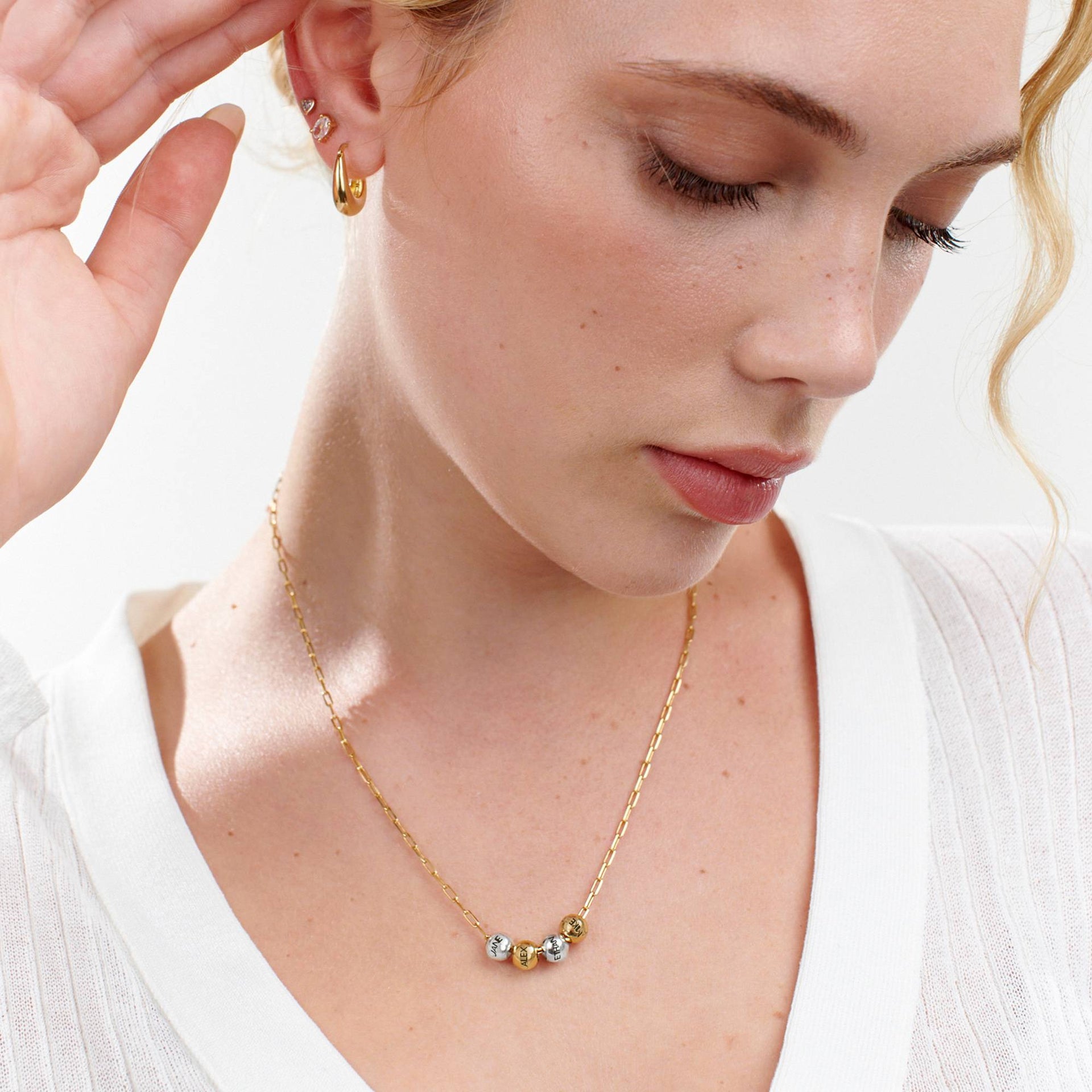 Mixed Metals Balance Bead Necklace with 18K Gold Plating Link Chain