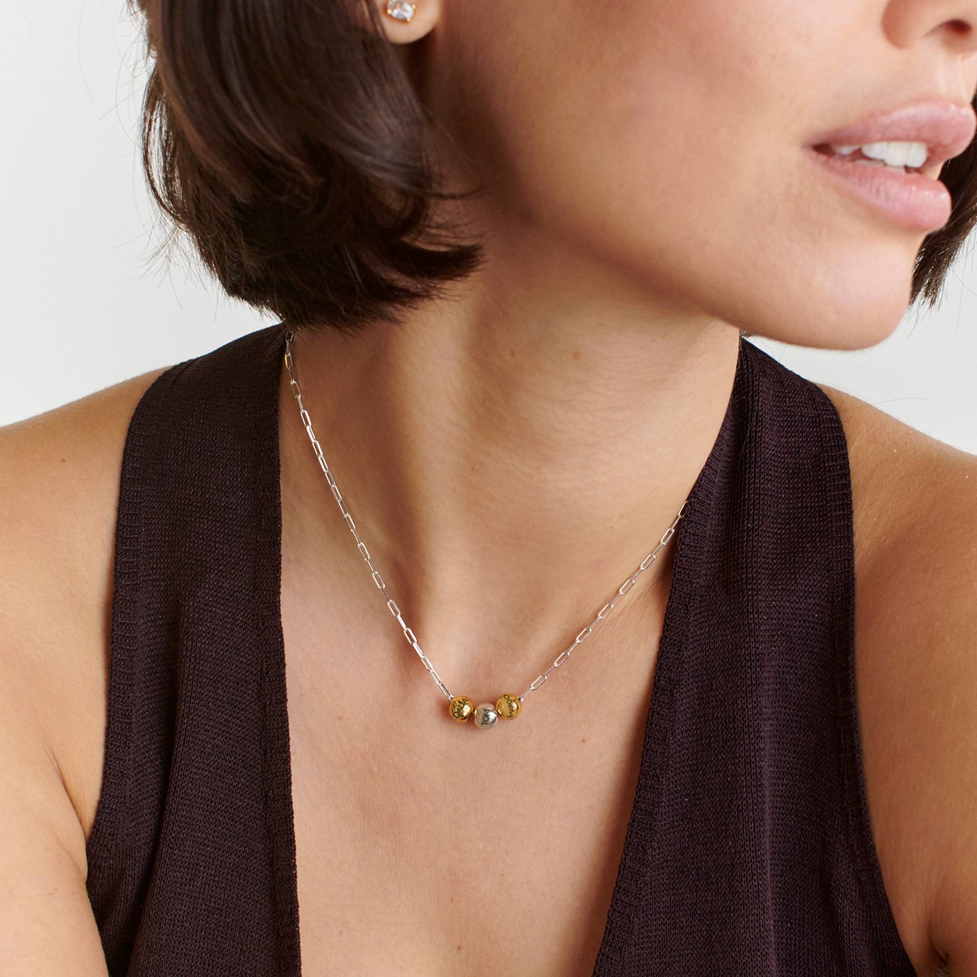 Mixed Metals Balance Bead Necklace with Sterling Silver Link Chain