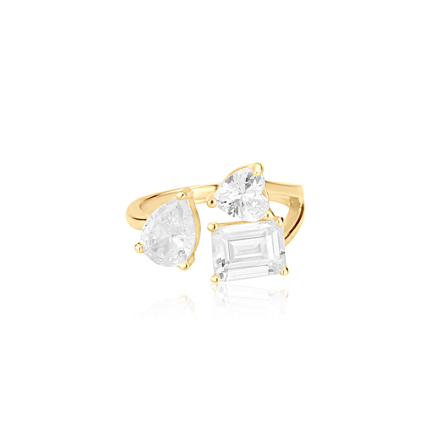 Mixed Shape Three Stone Open Ring - Gold