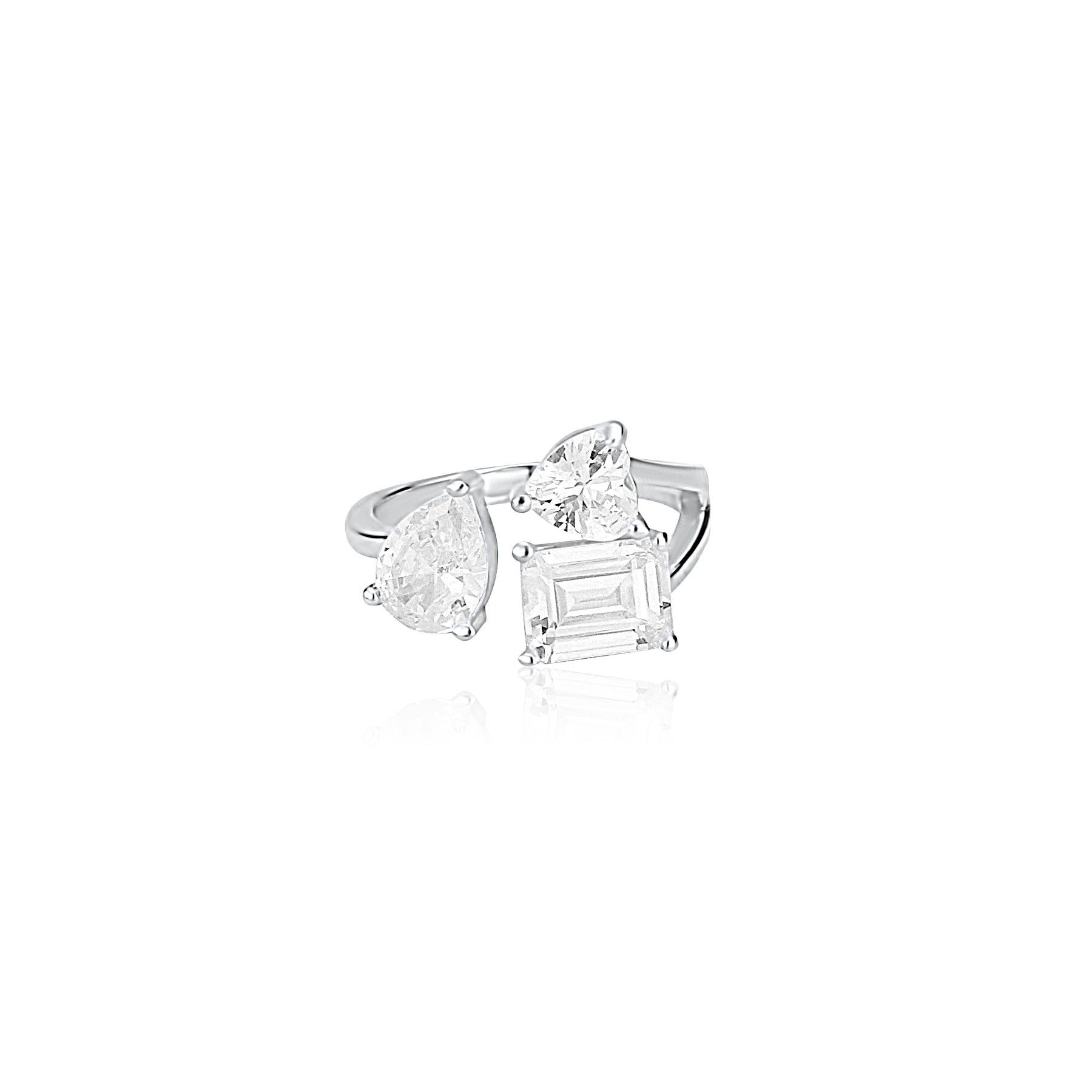 Mixed Shape Three Stone Open Ring - Silver