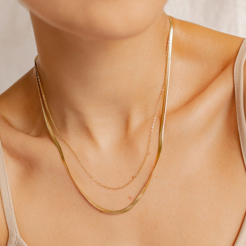 Mixed Snake and Cable Chain Necklace Gold